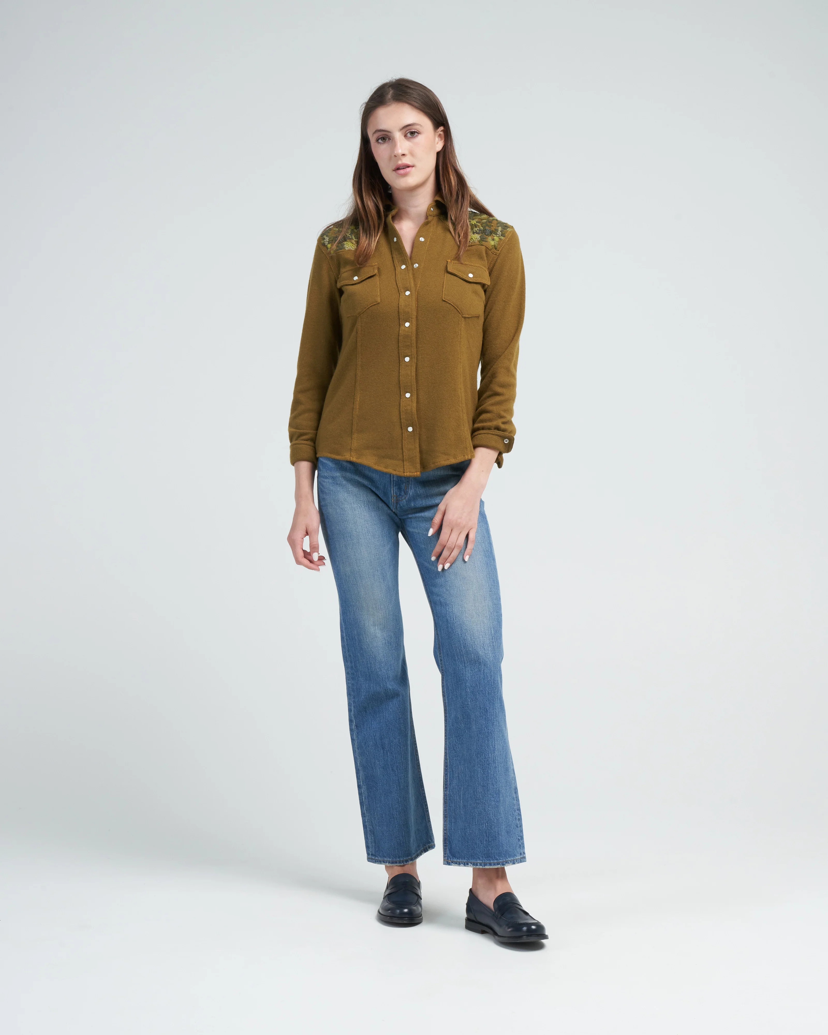 shoulder embroidered snap shirt - olive - Image 2