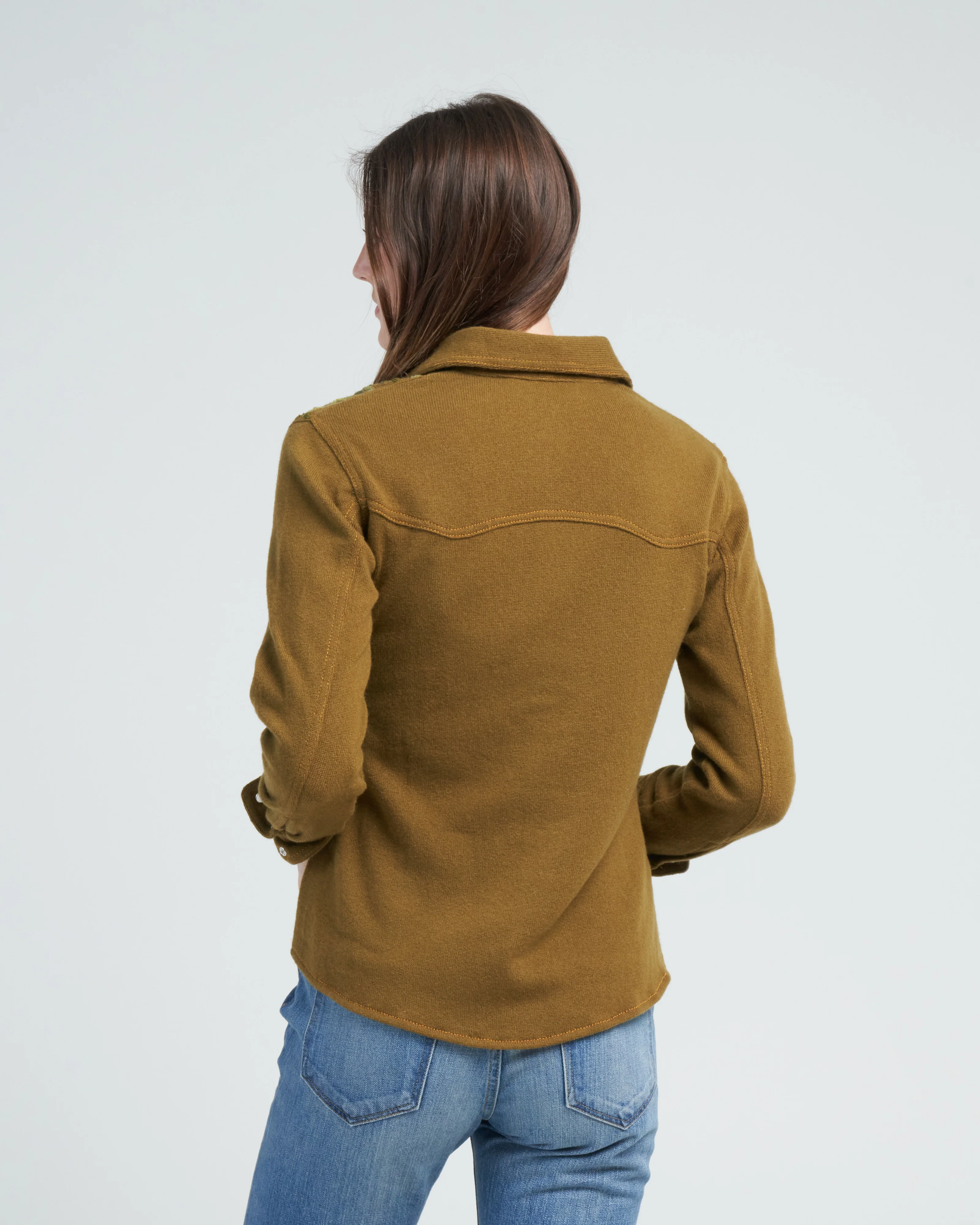shoulder embroidered snap shirt - olive - Image 4