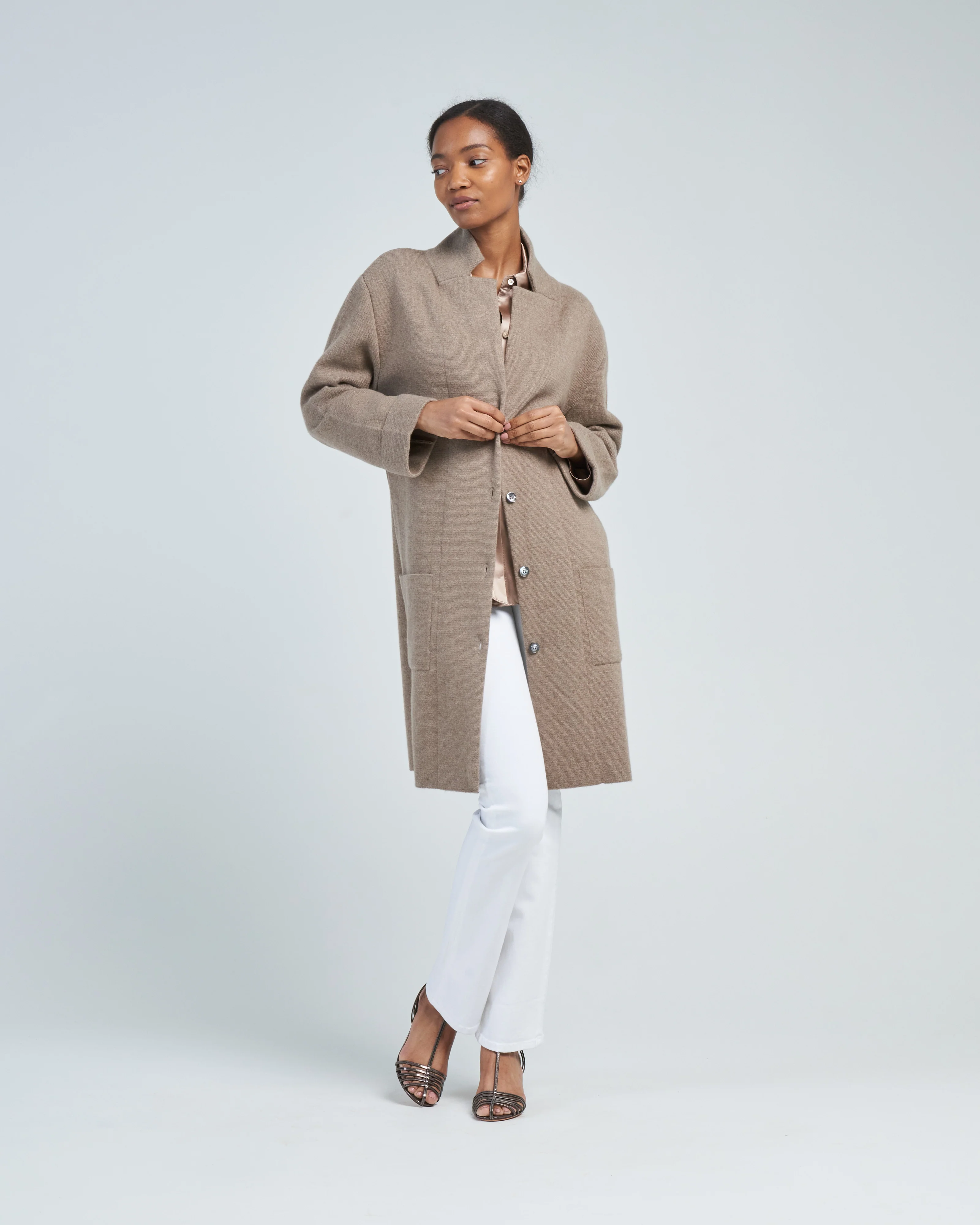 solid 3/4 cashmere coat - Image 3
