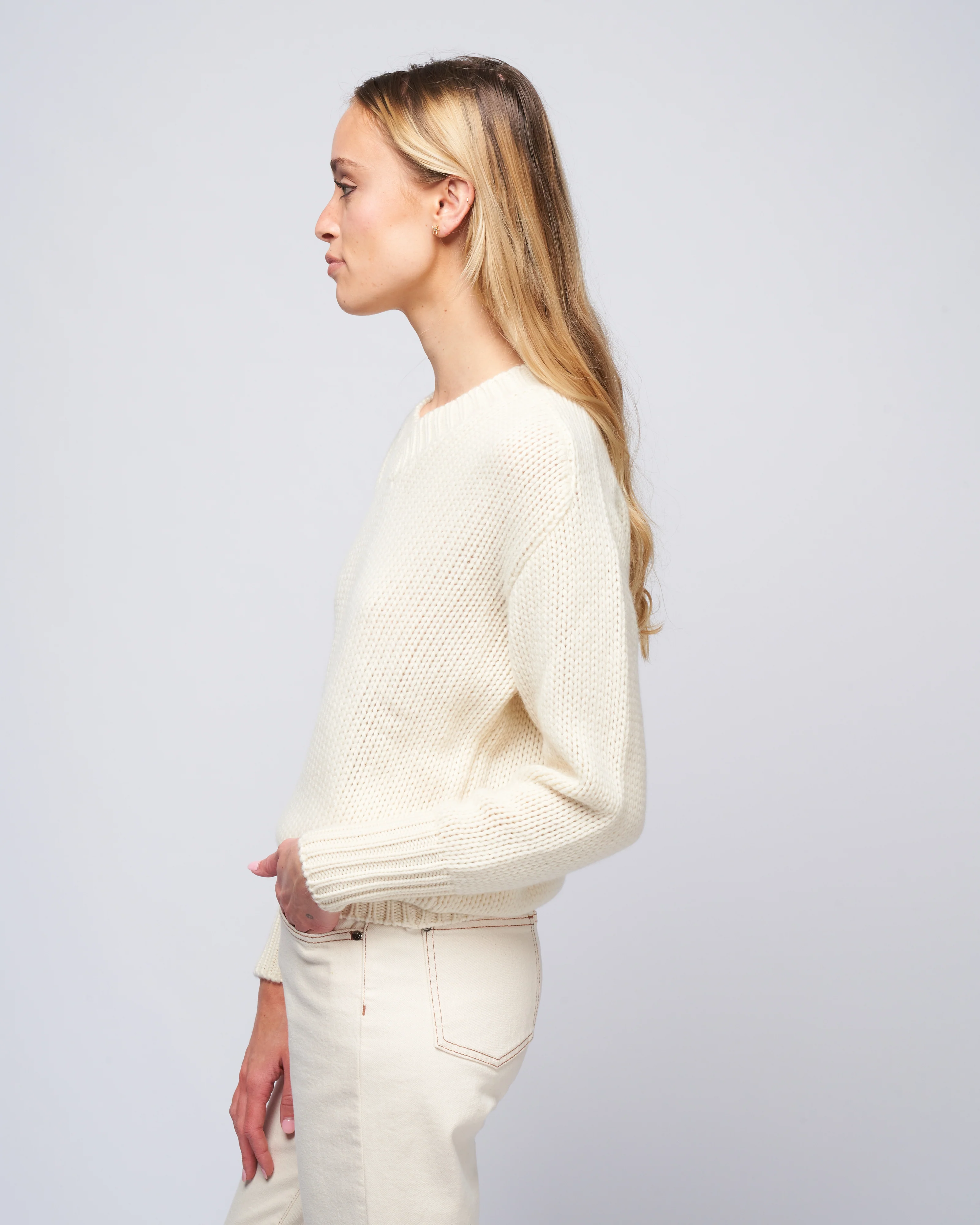 v neck cashmere sweater - off white - Image 3