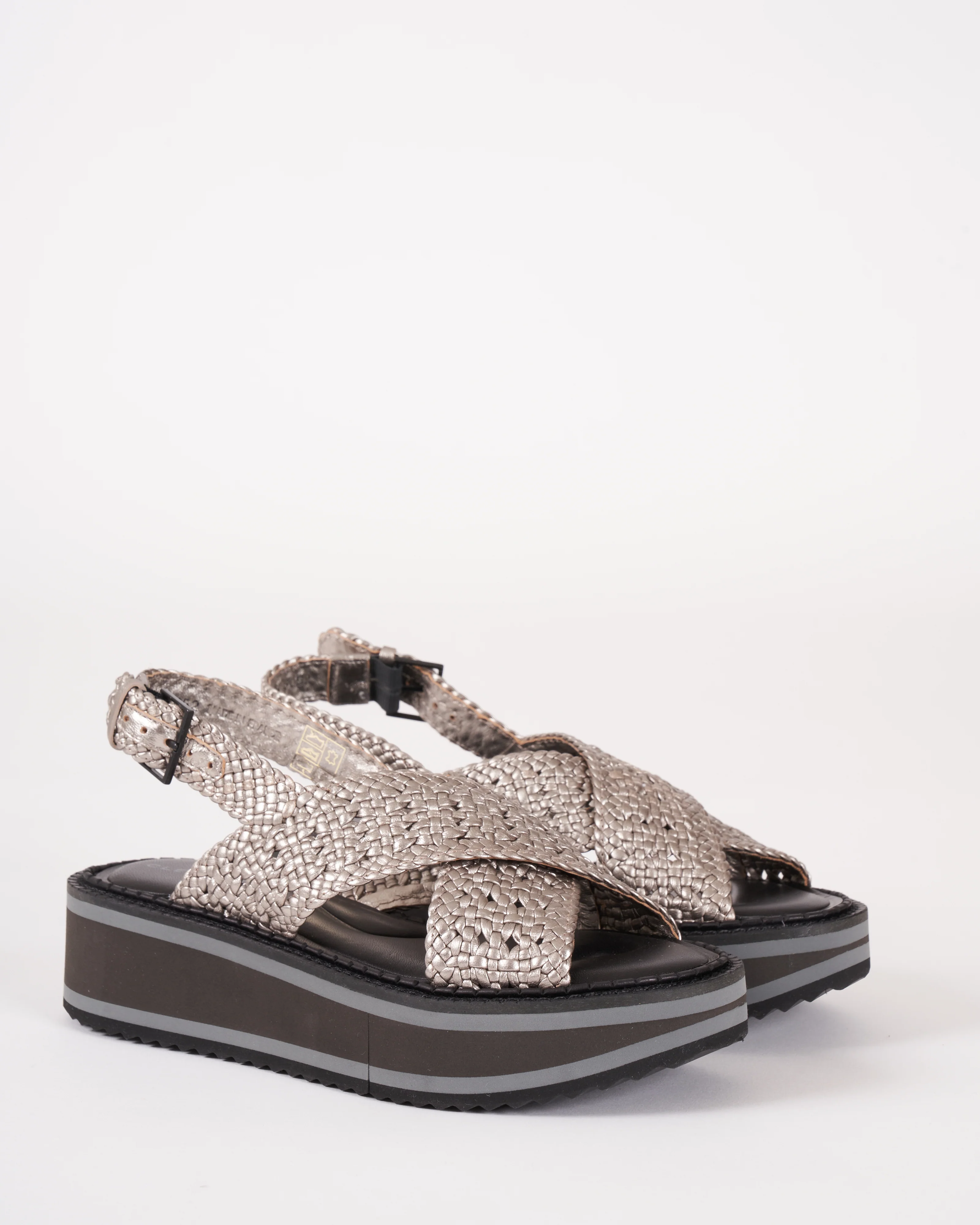 fritz wedge - silver woven leather