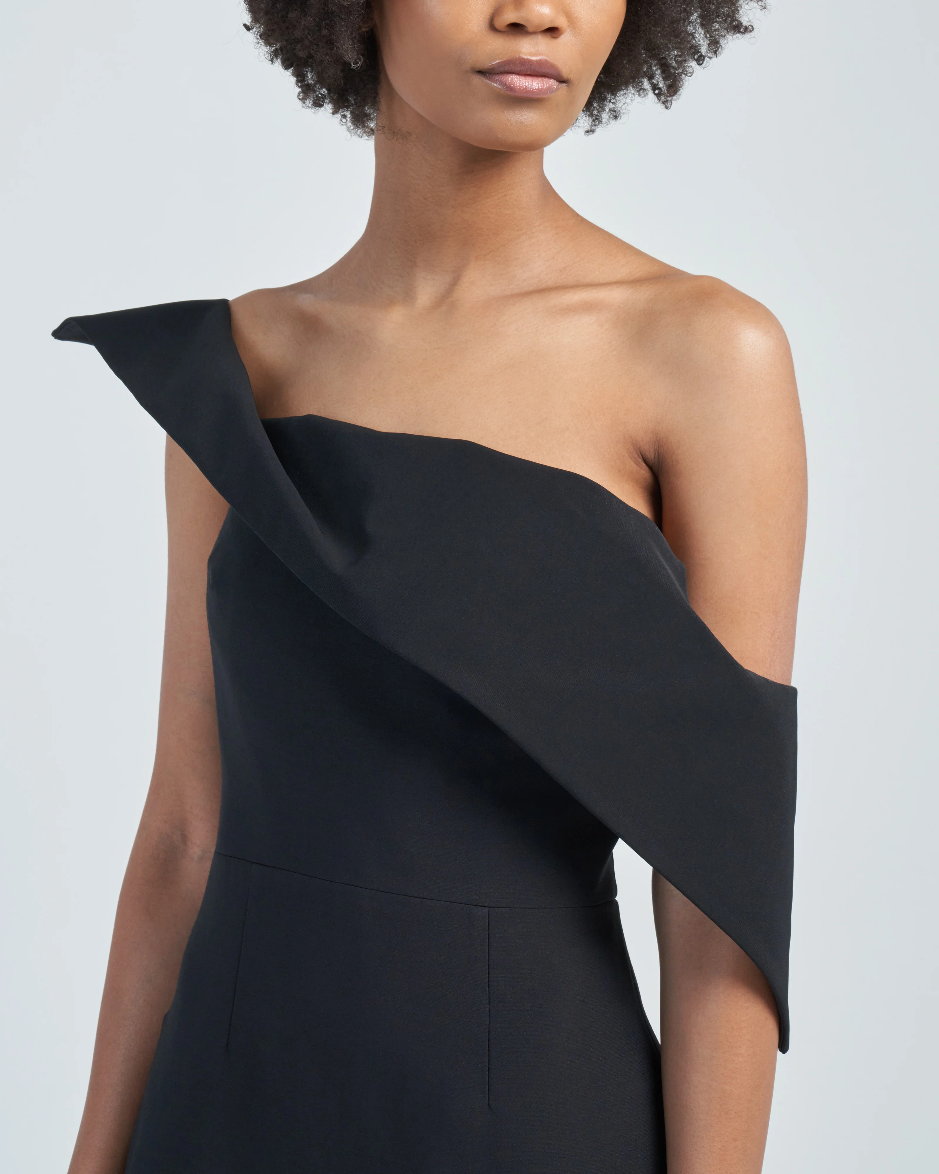 asymmetric wool silk midi dress black - Image 2