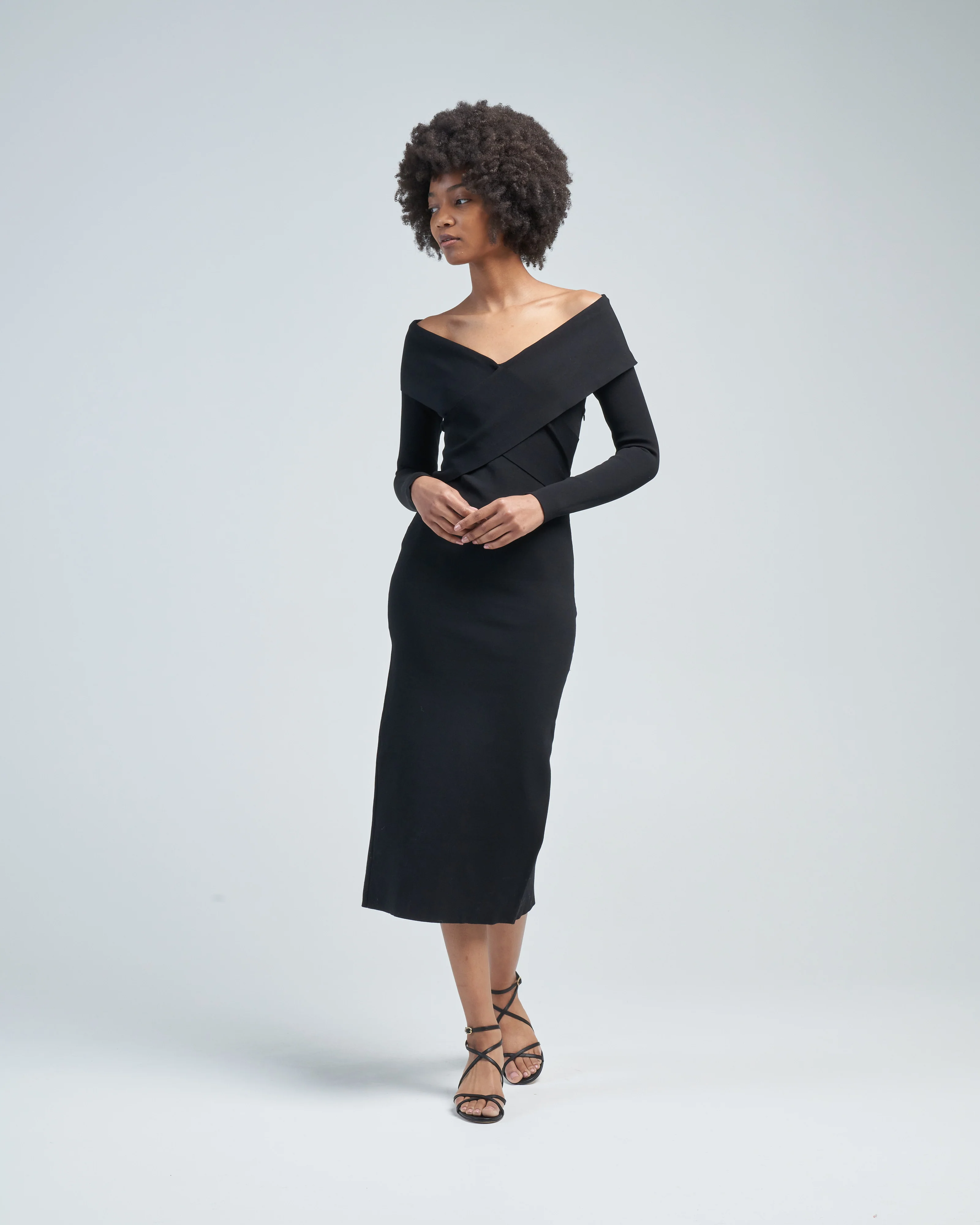 long sleeve flat knit midi dress black - Image 2