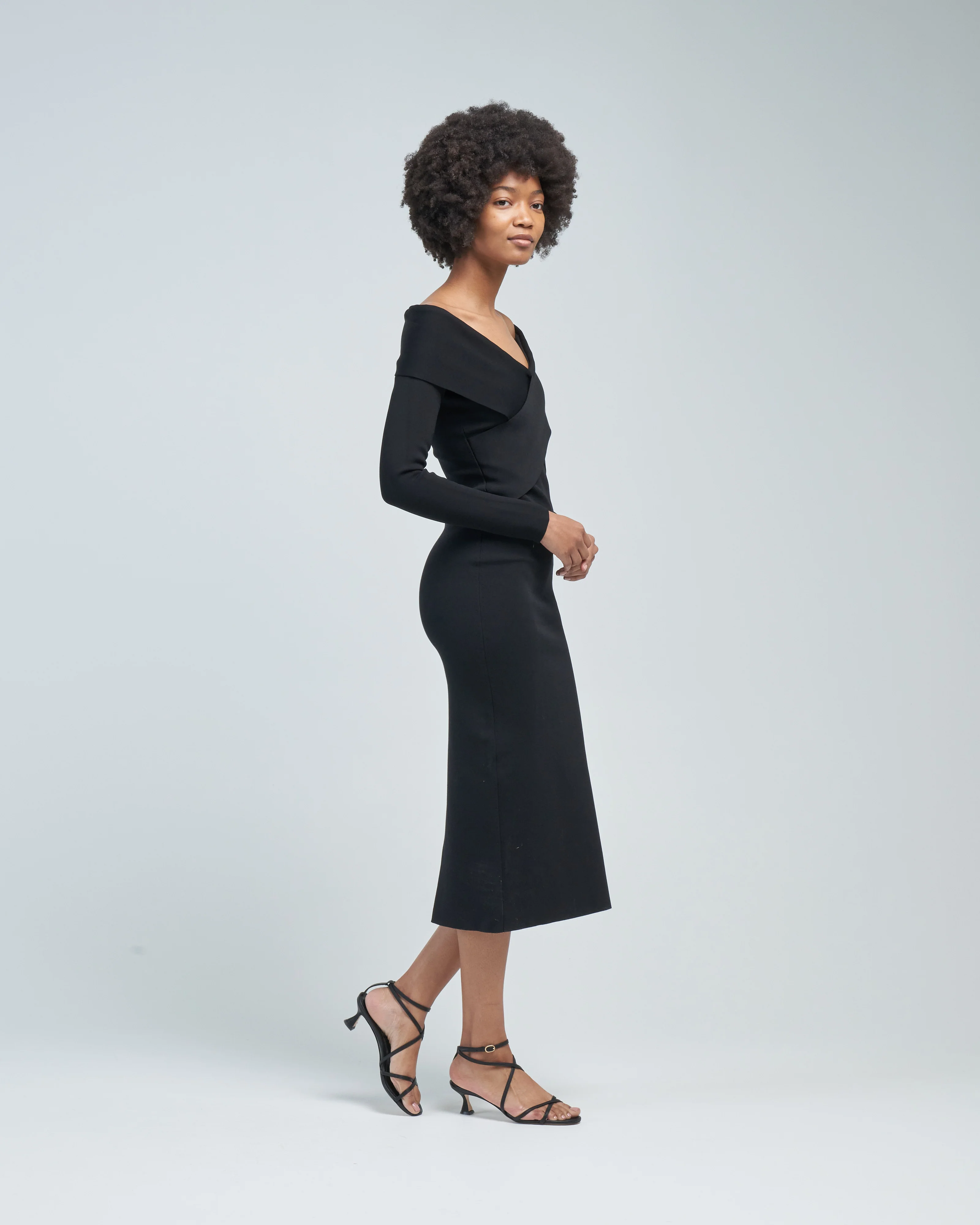 long sleeve flat knit midi dress black - Image 3