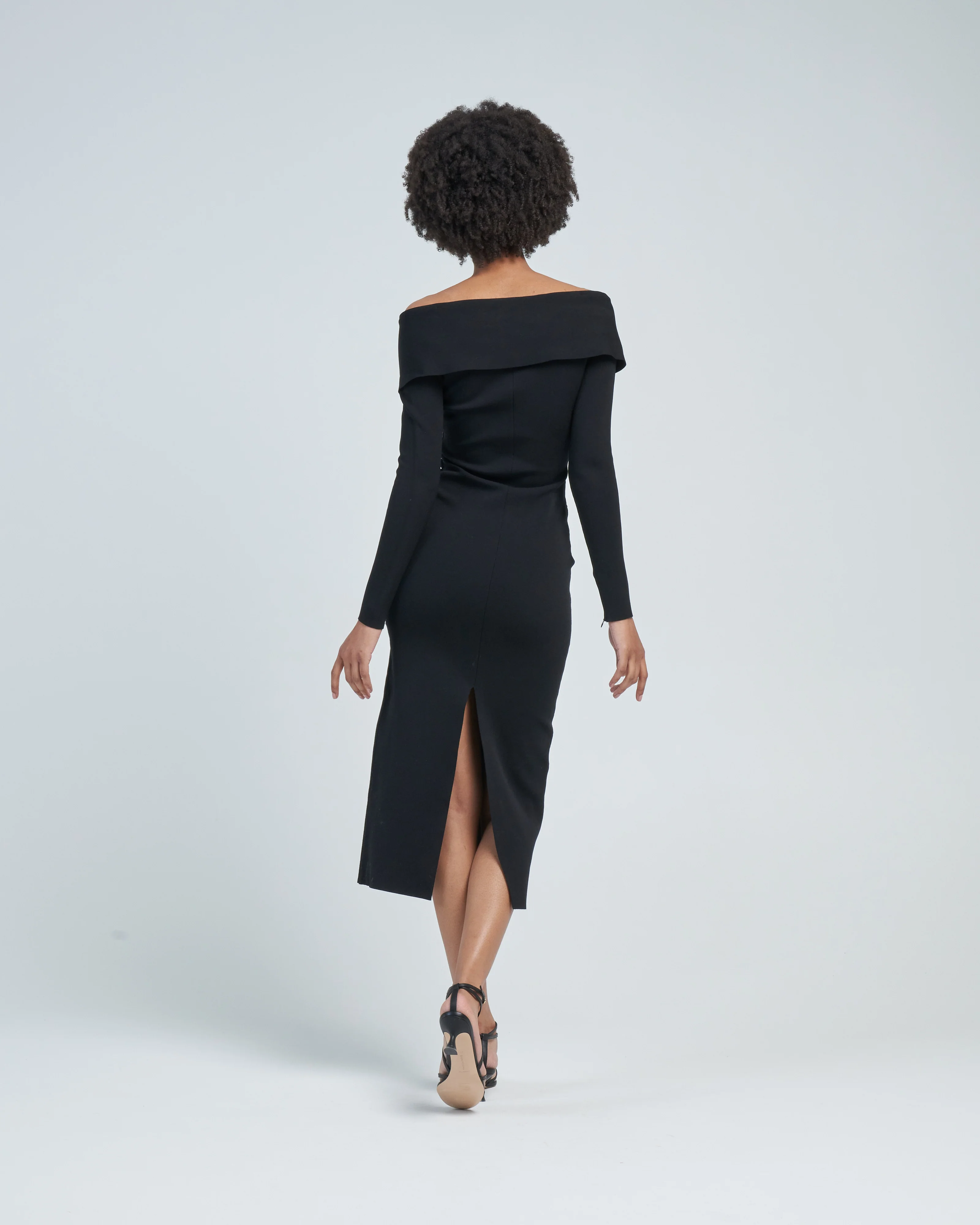 long sleeve flat knit midi dress black - Image 4