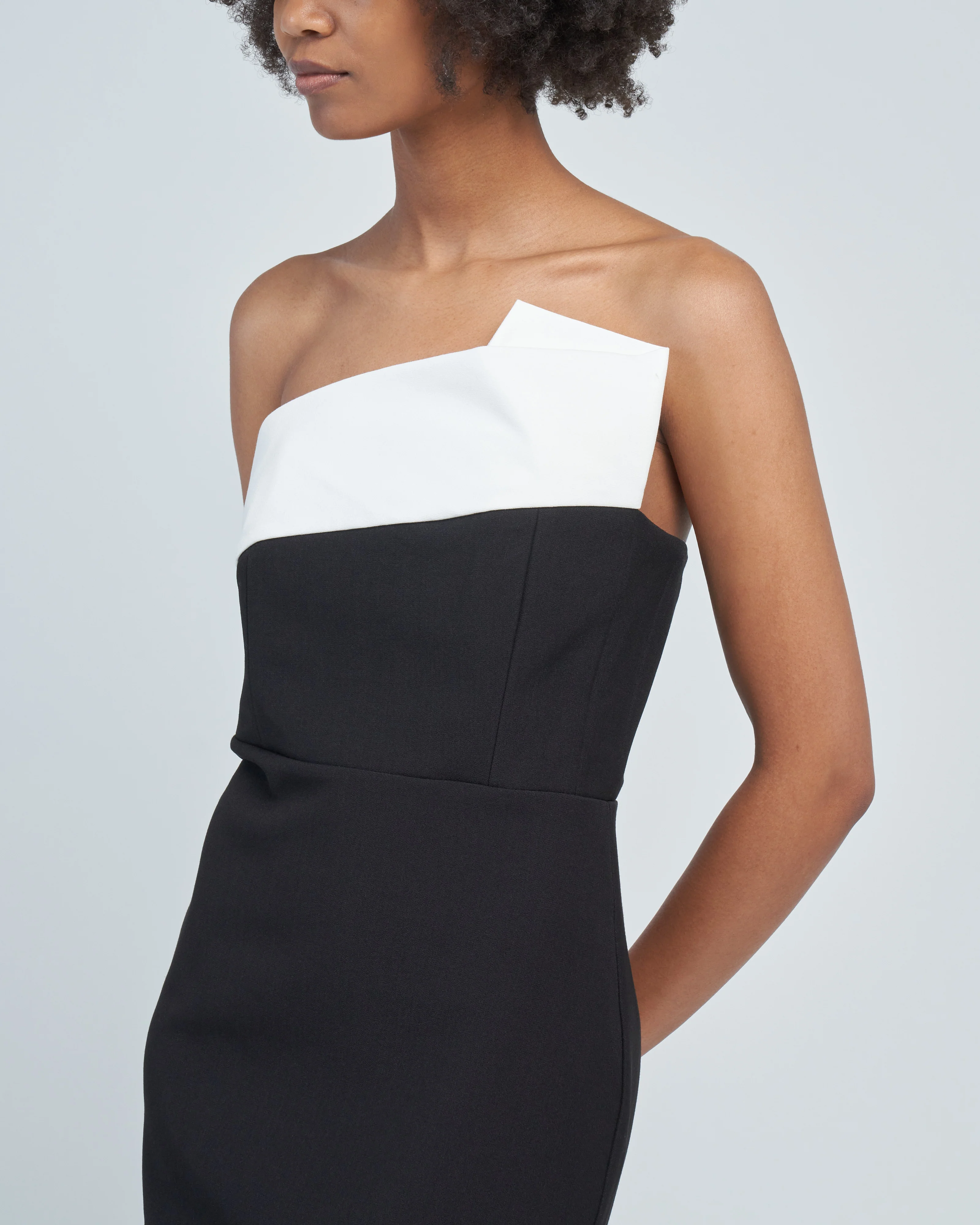 strapless crepe midi dress monochrome - Image 2
