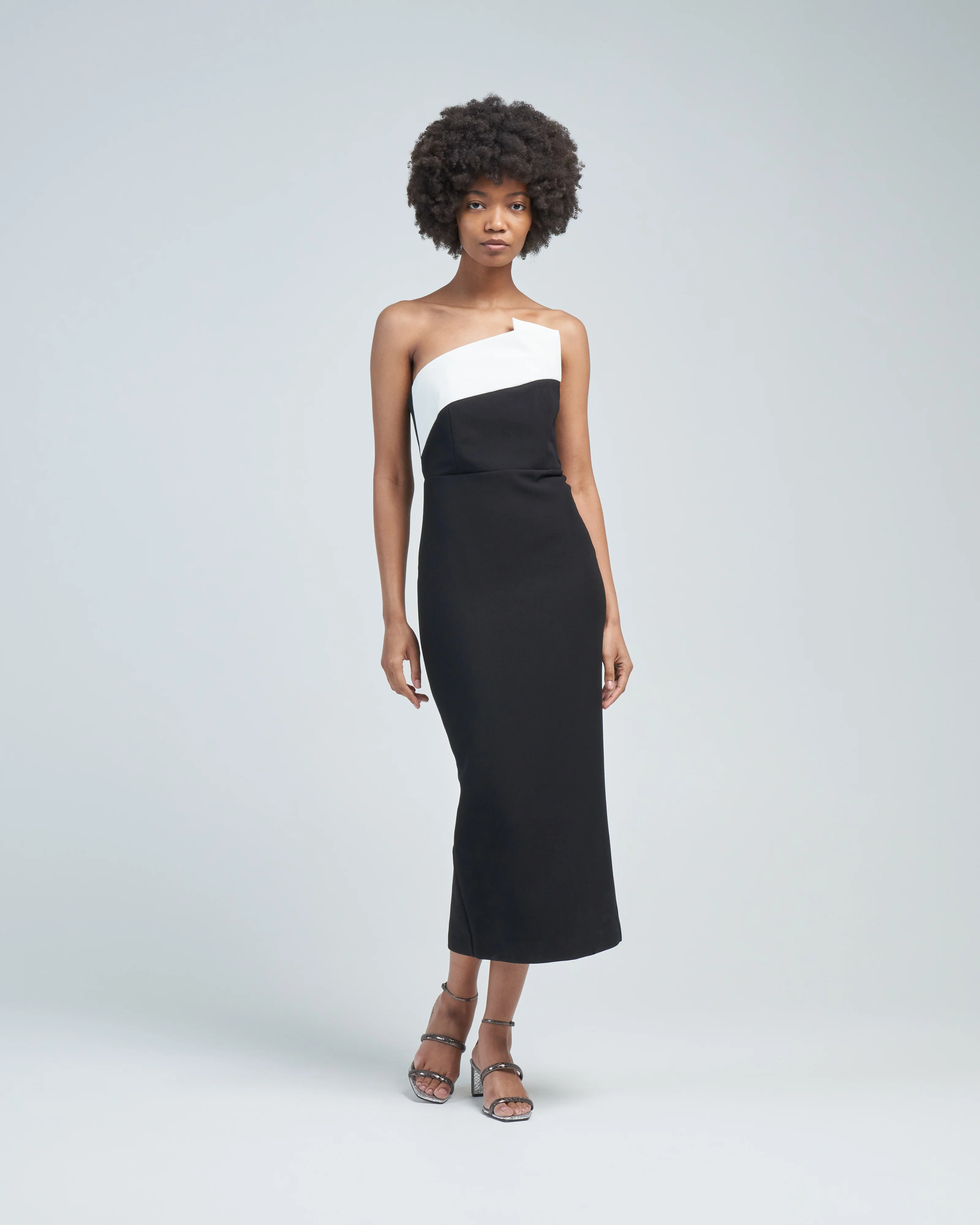 strapless crepe midi dress monochrome - Image 3