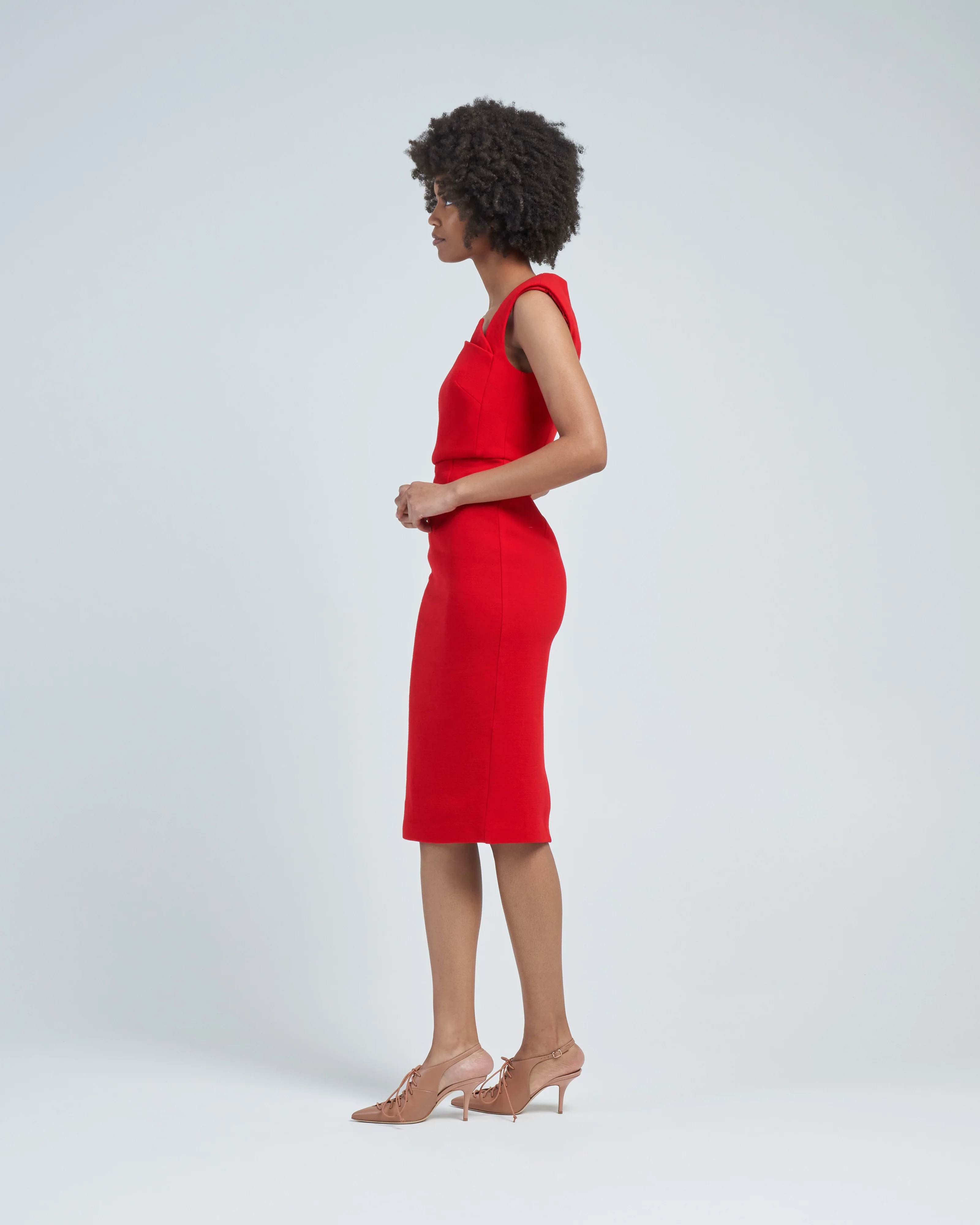 wool crepe midi dress red - Image 4