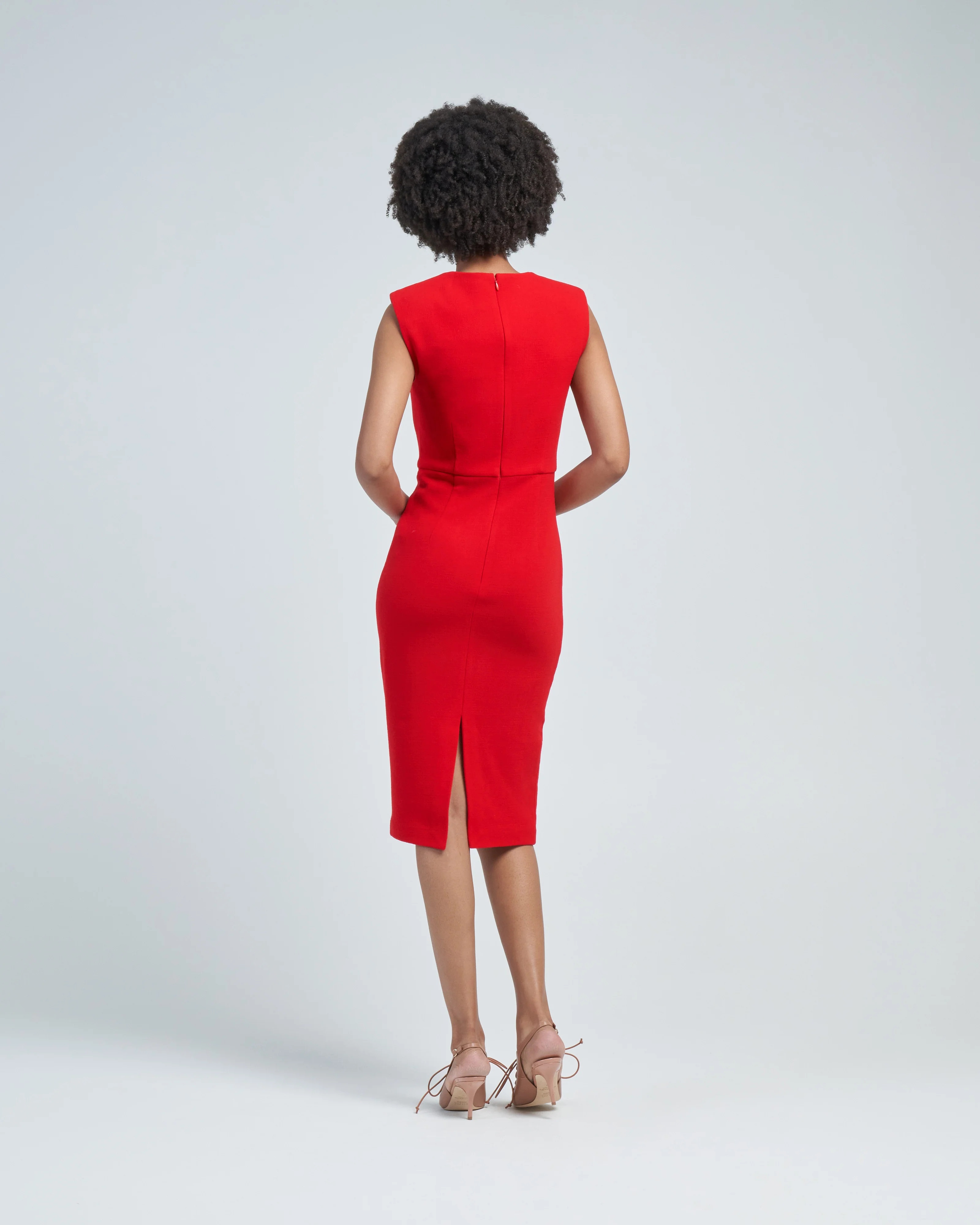 wool crepe midi dress red - Image 5