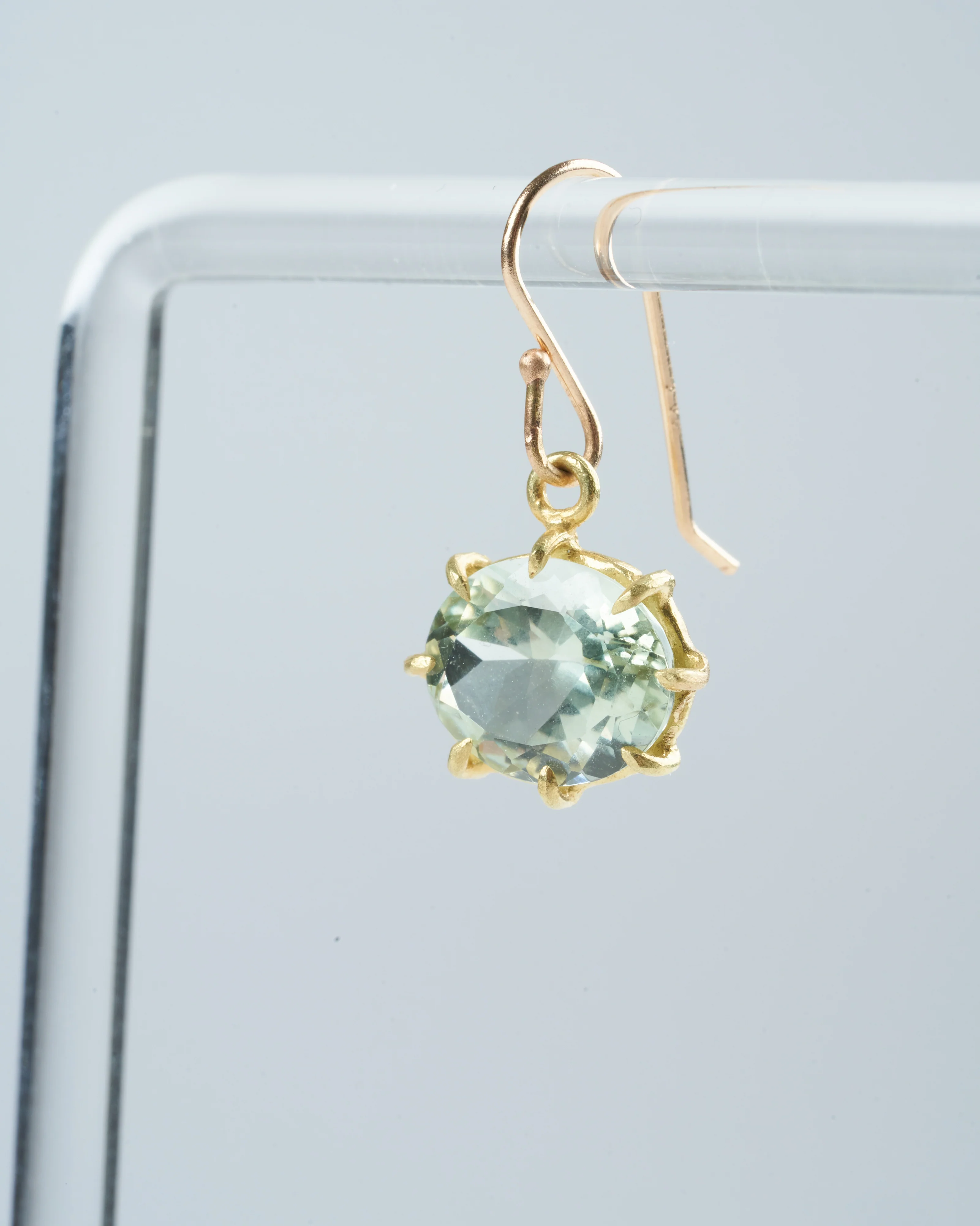 faceted oval amethyst drop earrings - green/ gold - Image 2
