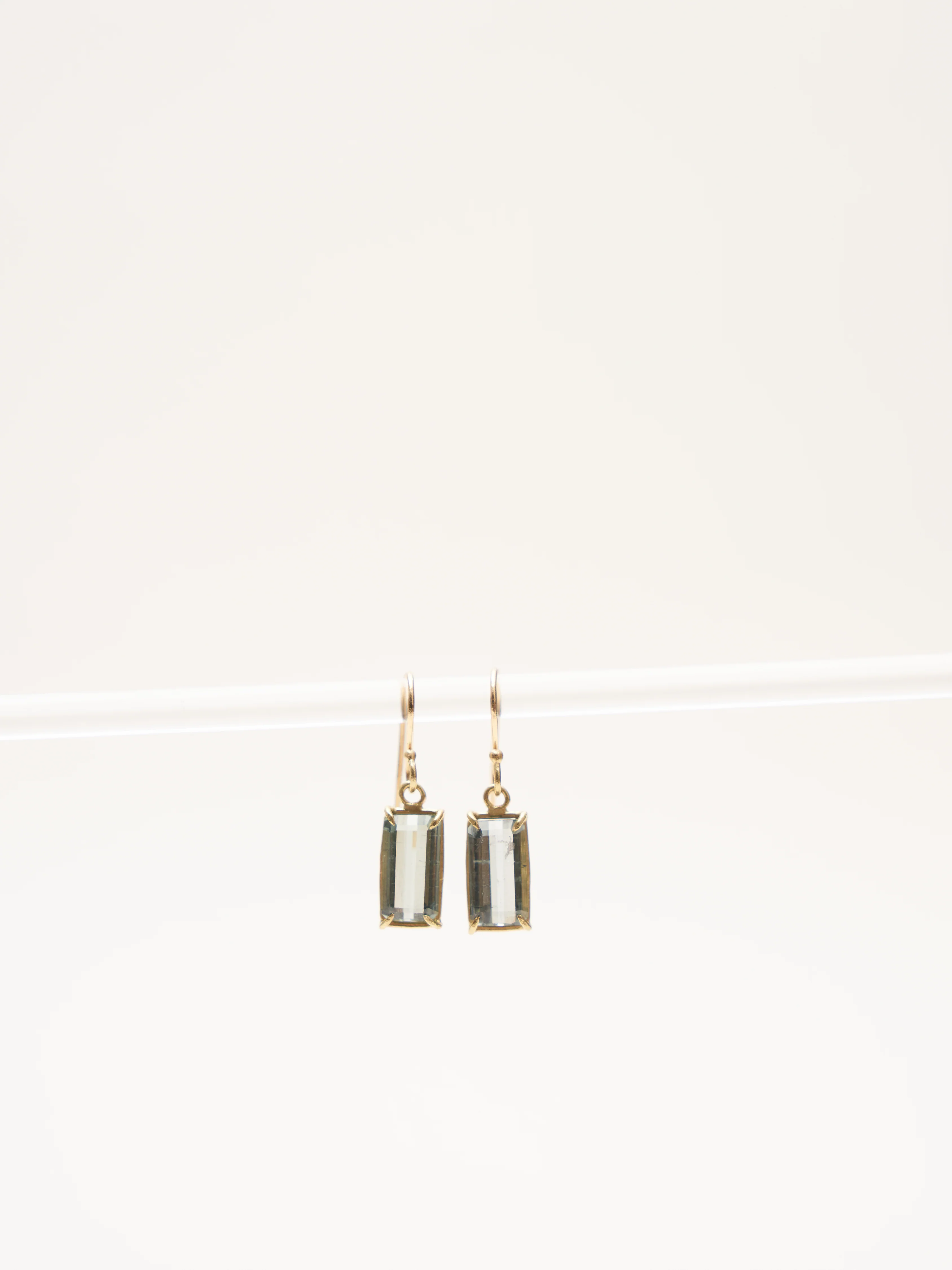 emerald cut blue/green tourmaline earrings