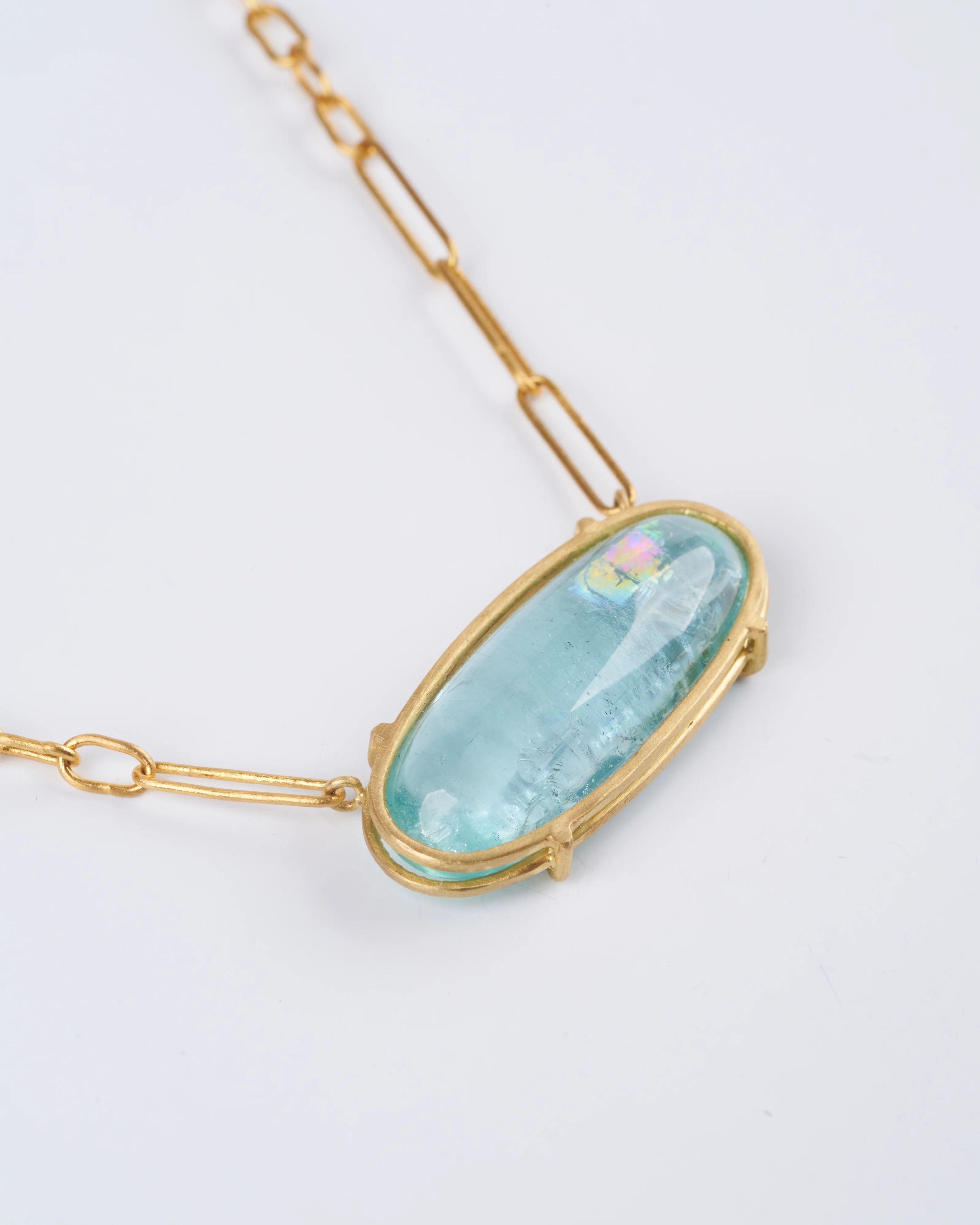 aquamarine cabochon oval pendant necklace - aquamarine/ gold - Image 2