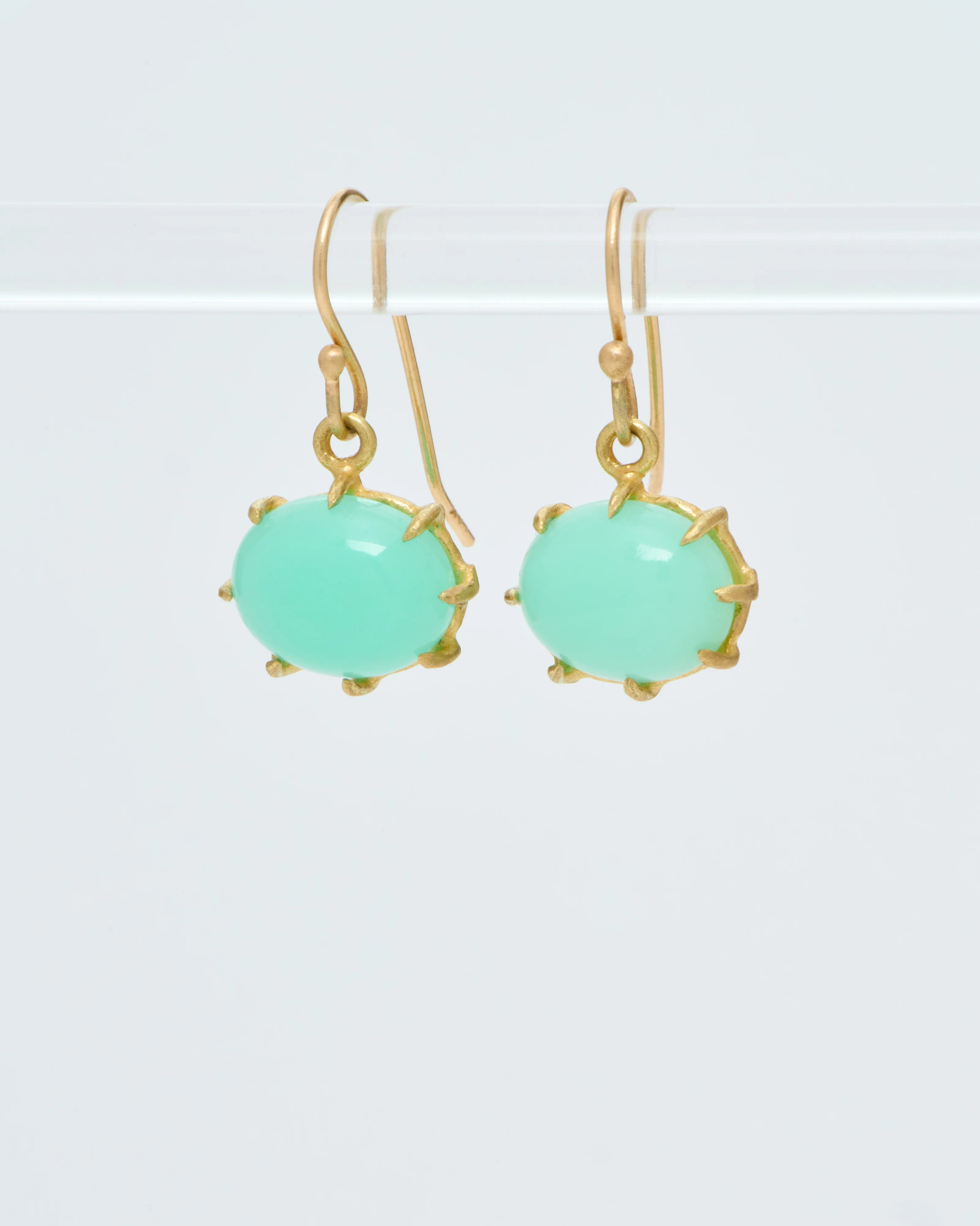 chrysophase cabochon oval drop earrings - Image 2