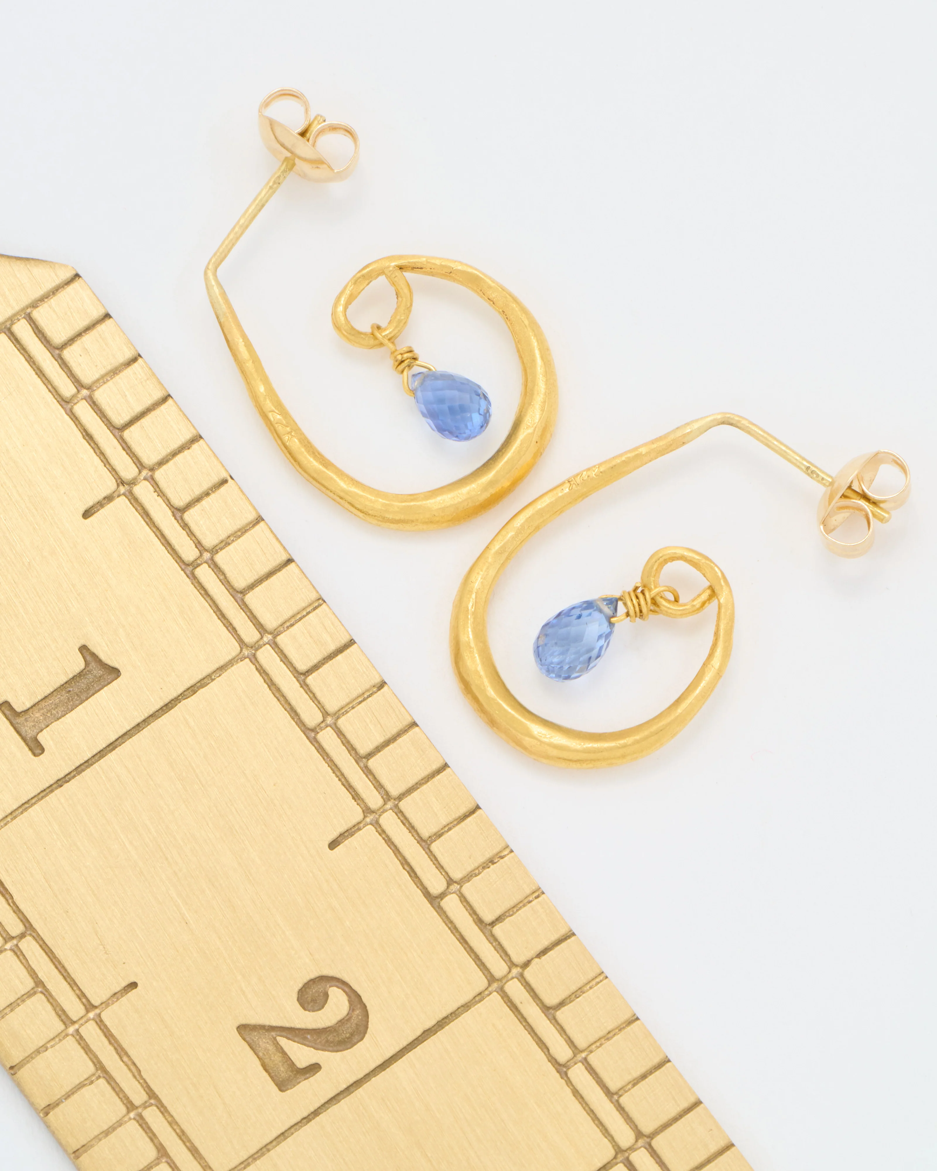 curly hoop with blue sapphire briolette drop - Image 7