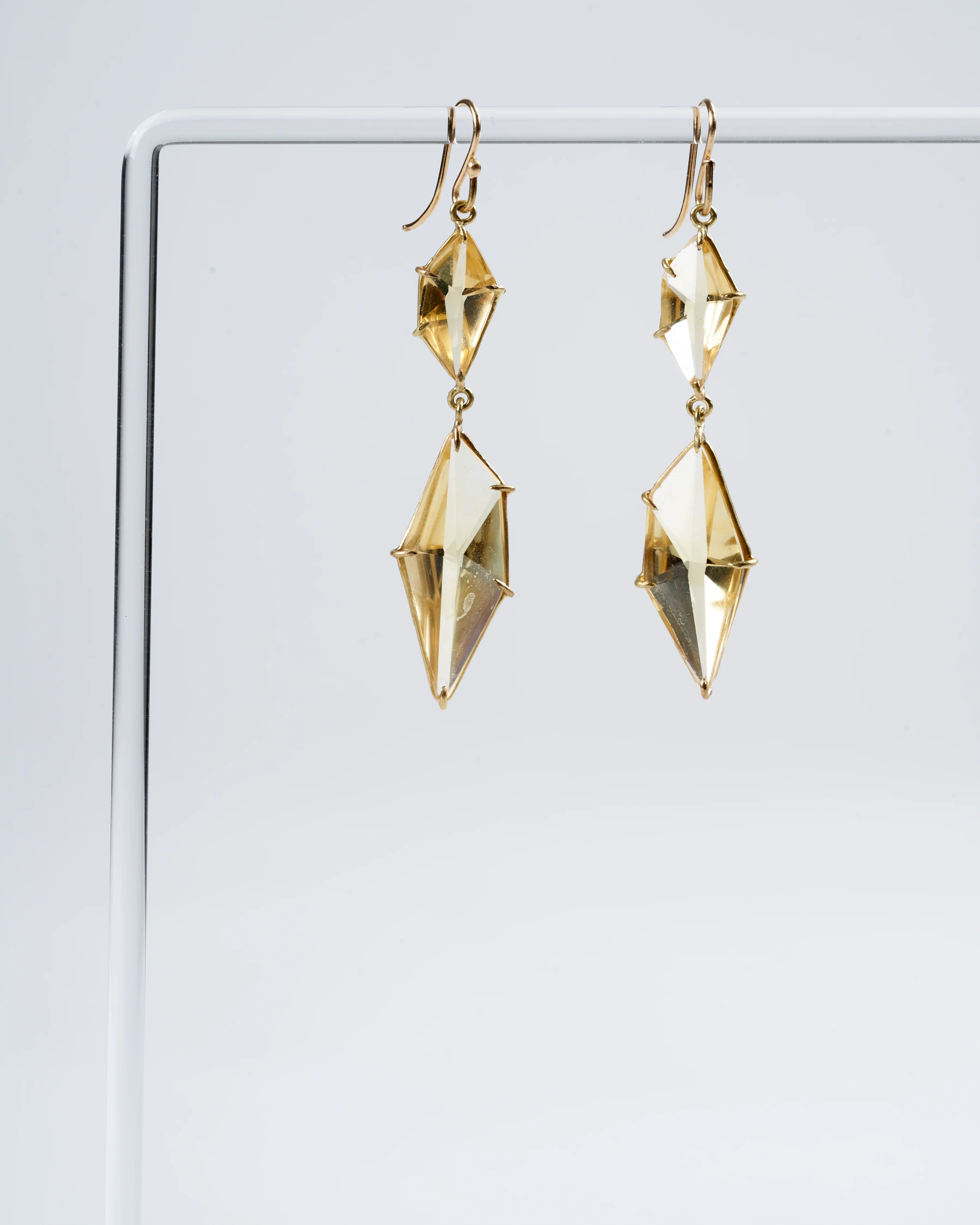 double drop champagne geometric citrine earrings - Image 2