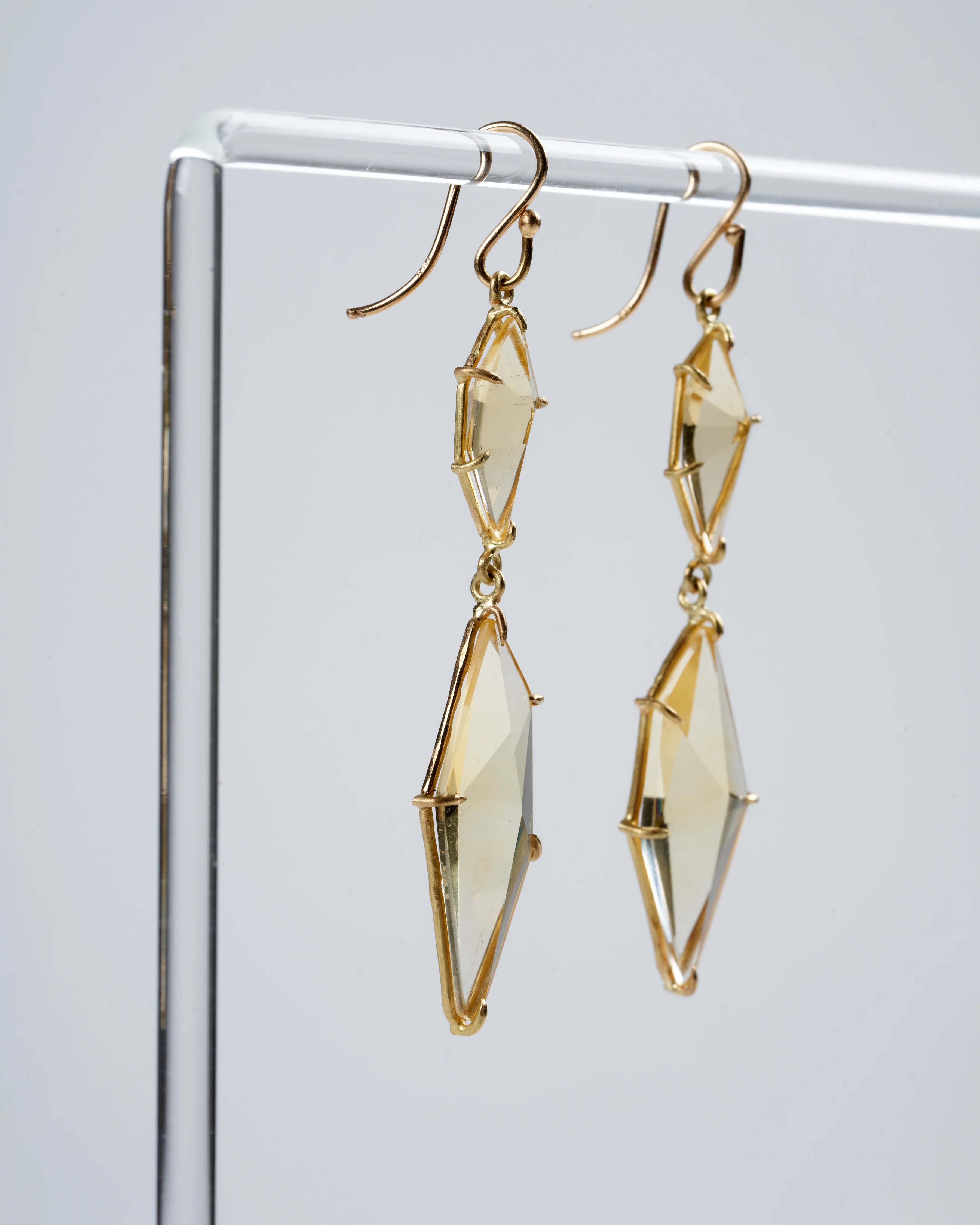double drop champagne geometric citrine earrings - Image 4