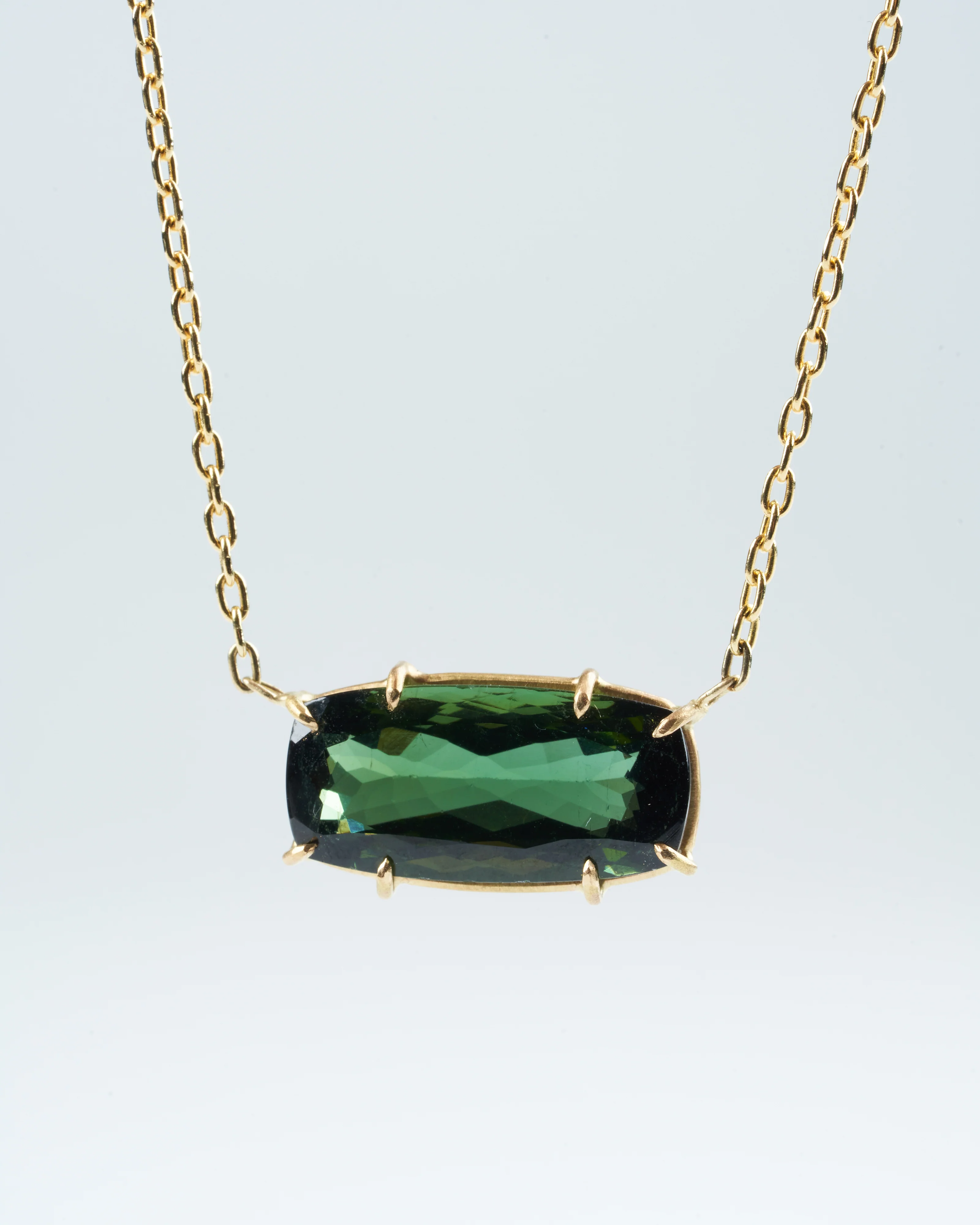 green tourmaline cushion cut gem necklace - green/ gold - Image 5