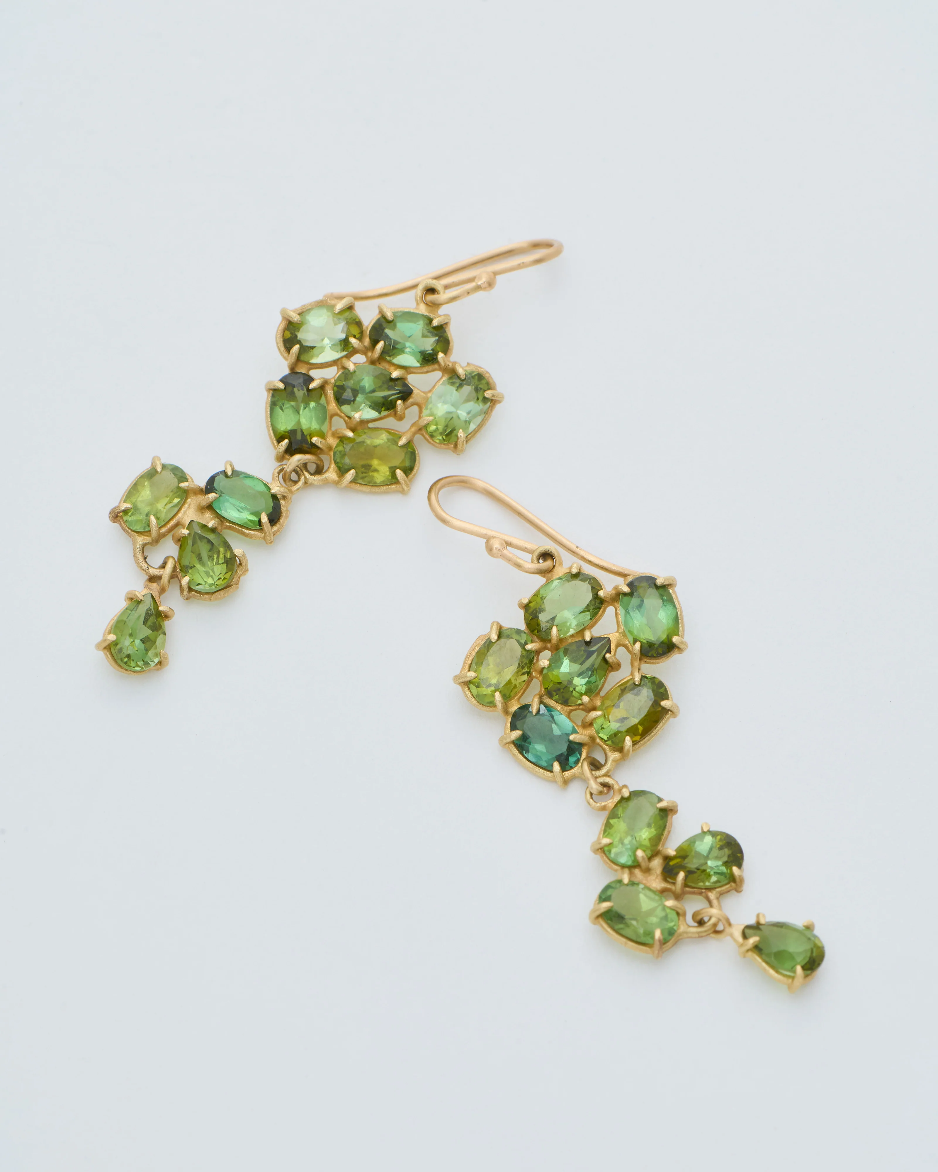 green tourmaline dangly triple florette earrings - Image 2