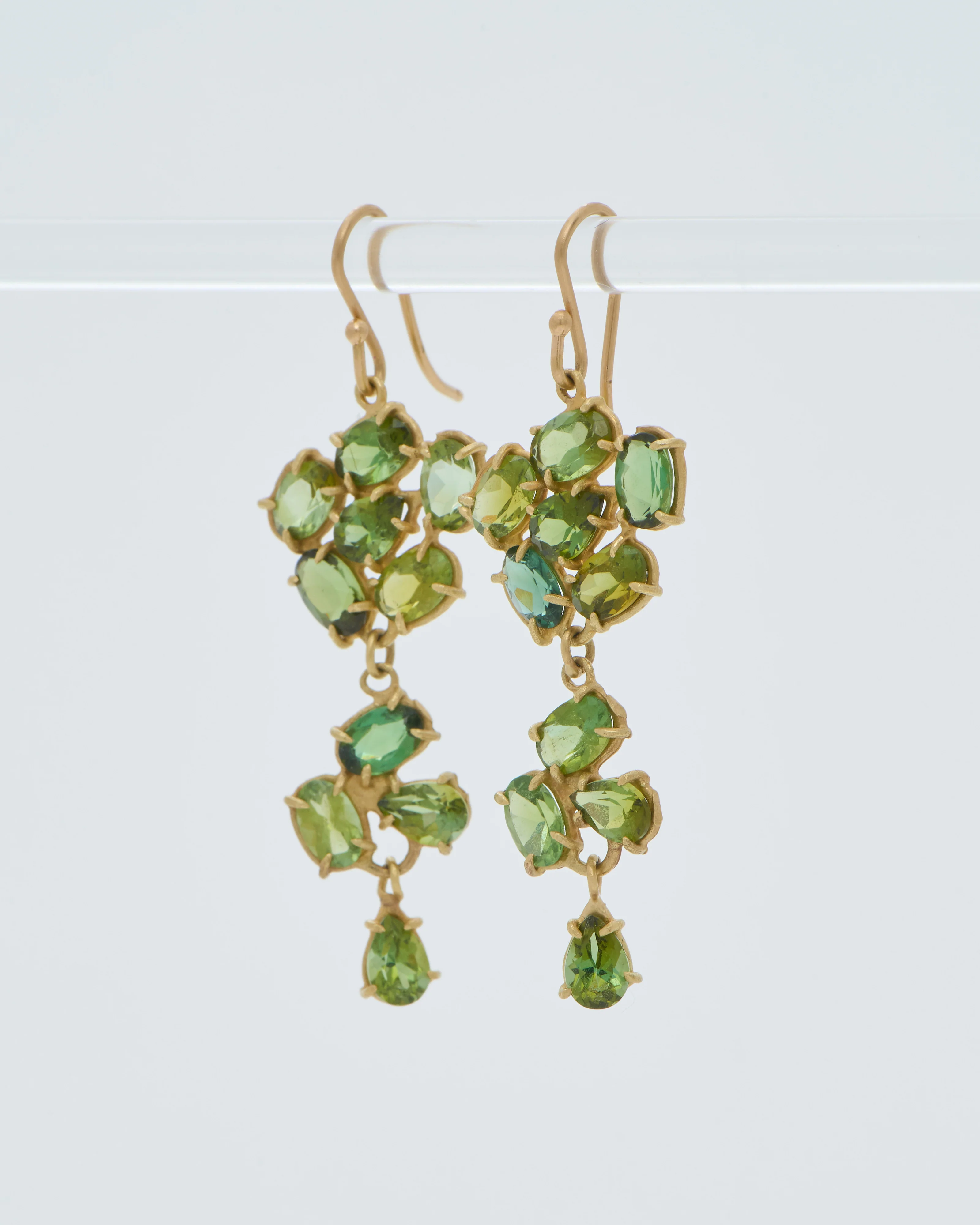 green tourmaline dangly triple florette earrings - Image 3