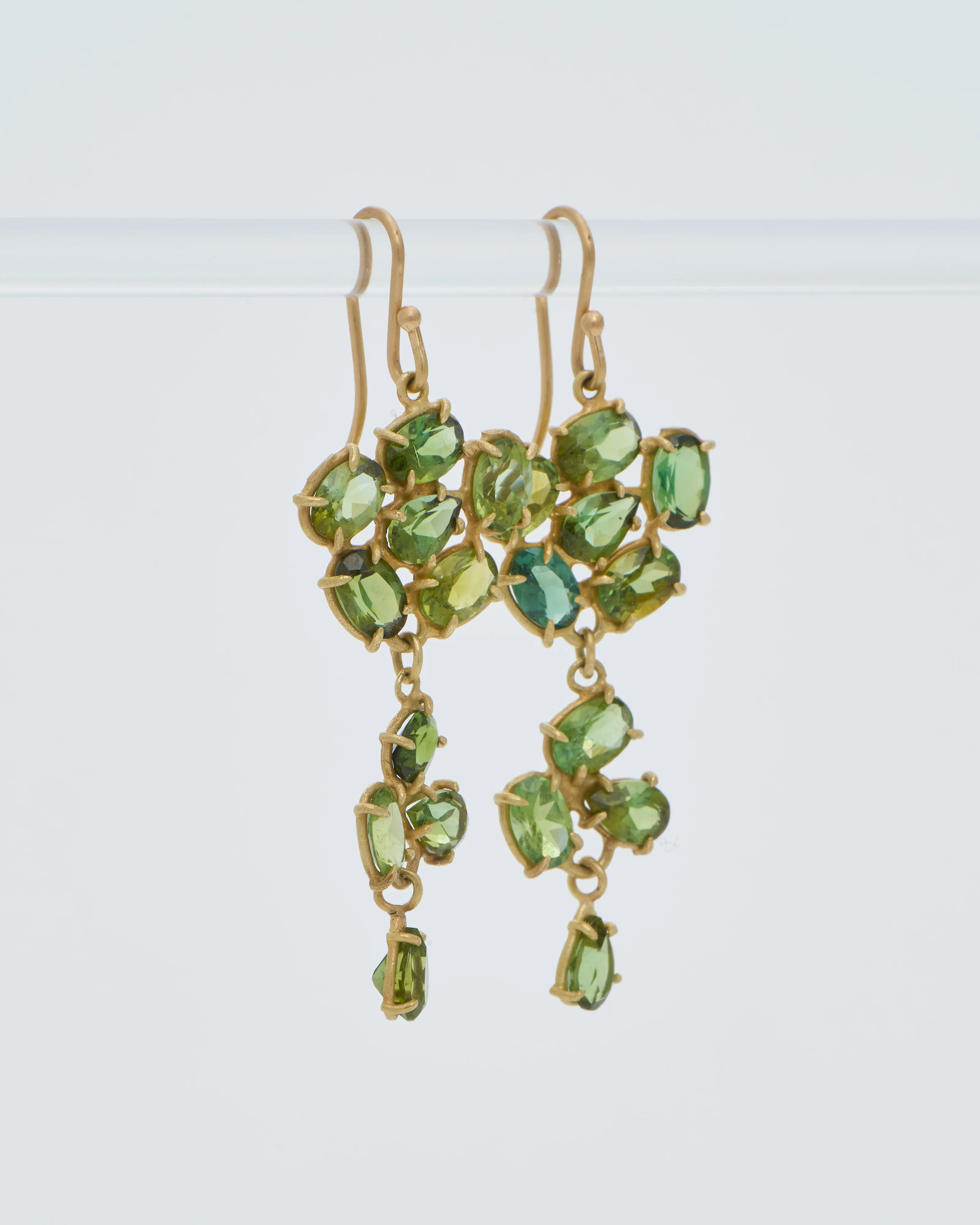 green tourmaline dangly triple florette earrings - Image 4