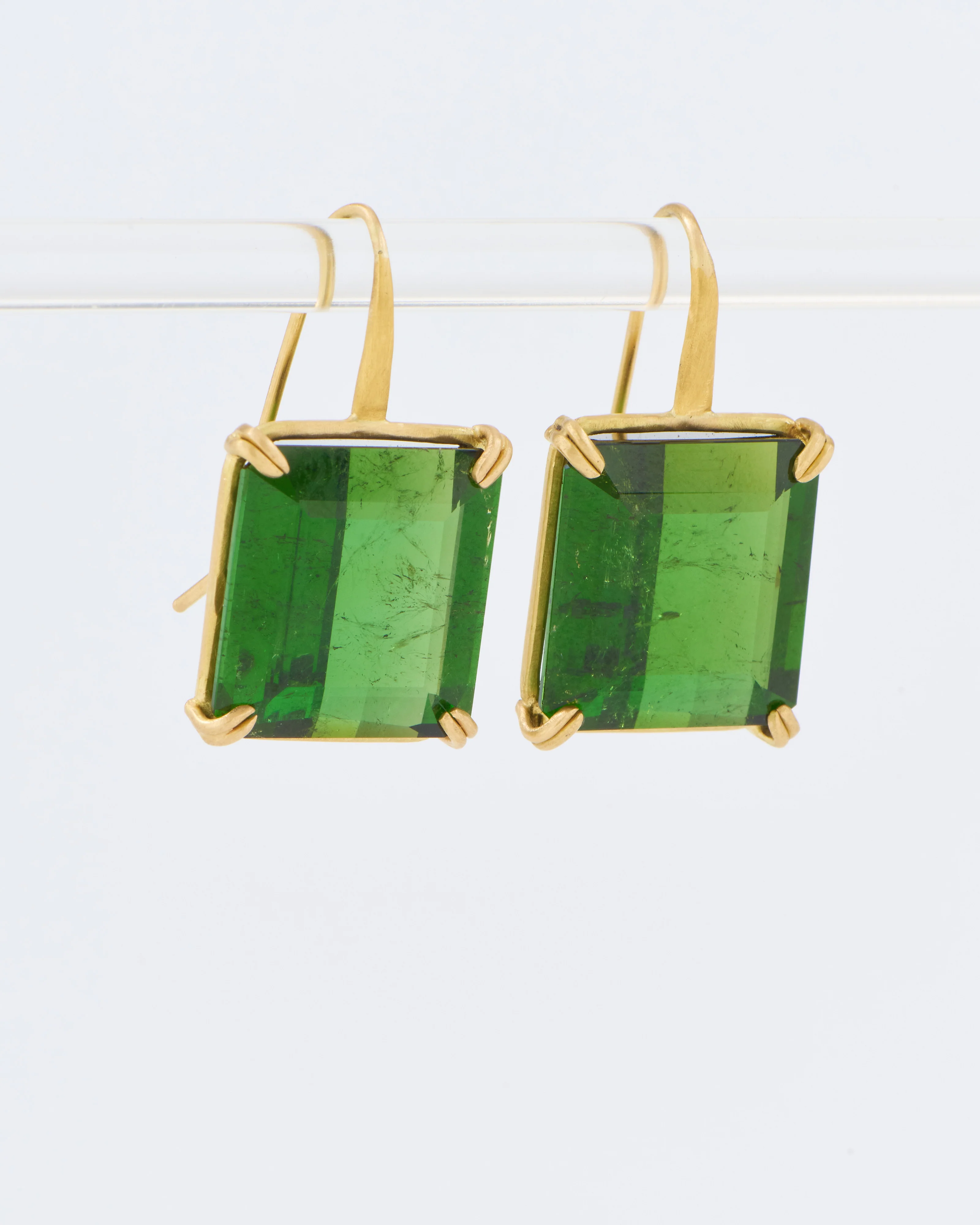 green tourmaline emerald cut cube gemstone earrings - Image 2