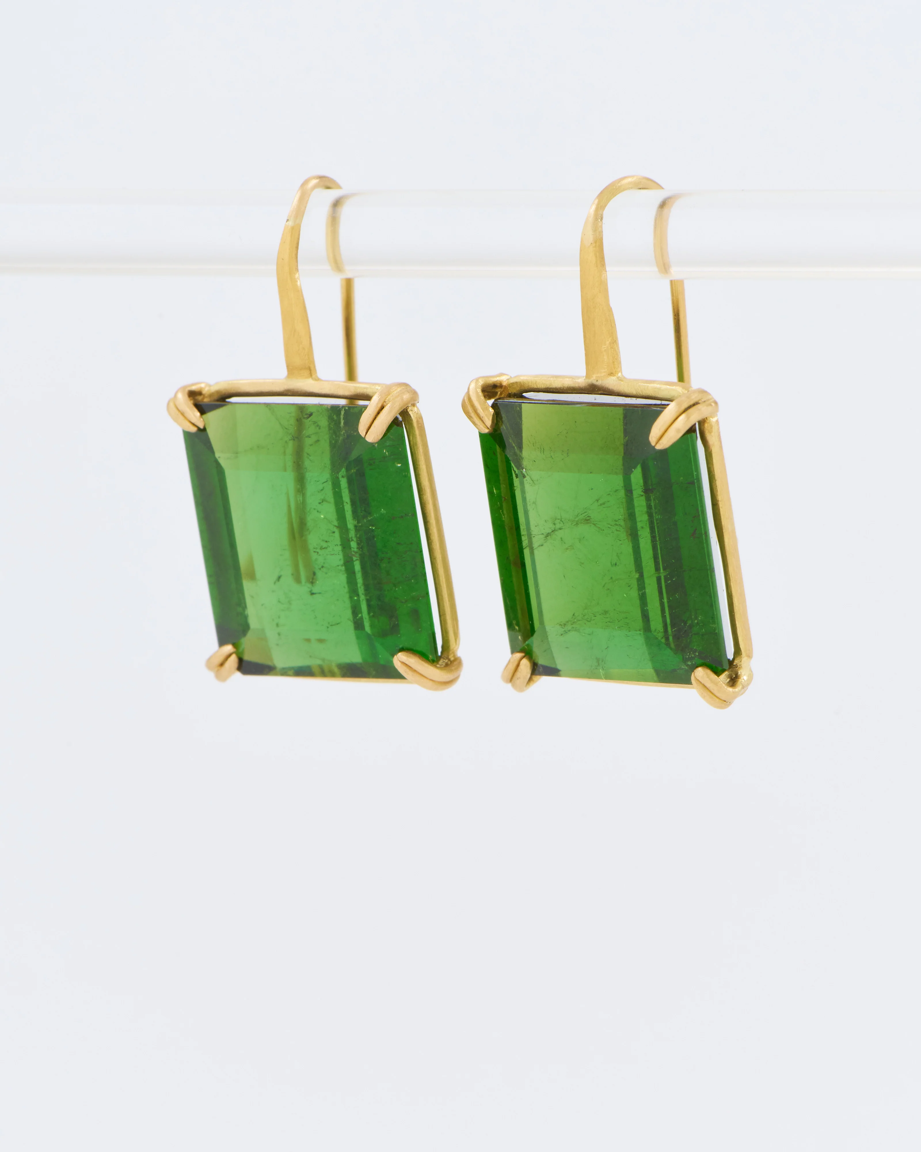 green tourmaline emerald cut cube gemstone earrings - Image 3