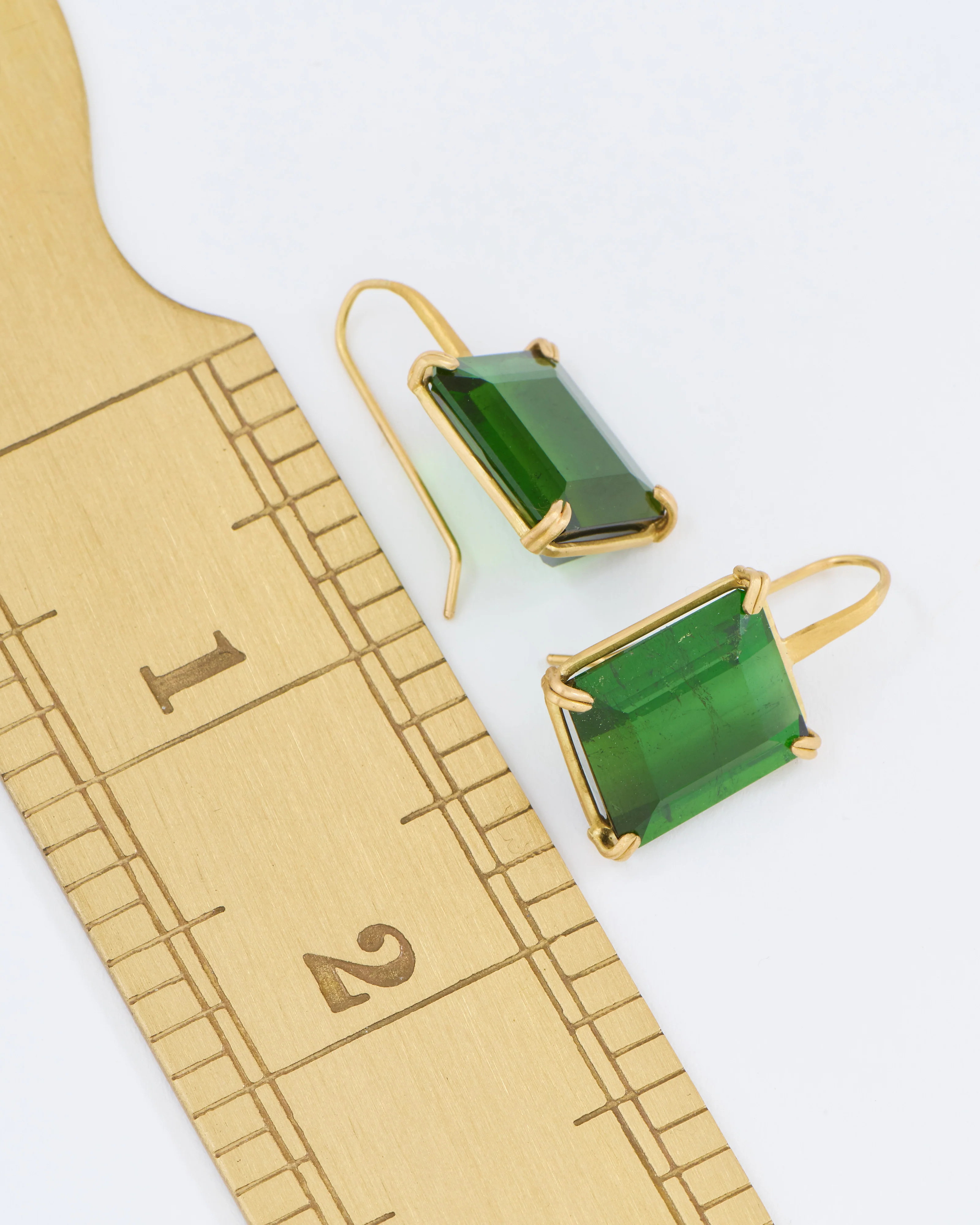 green tourmaline emerald cut cube gemstone earrings - Image 6