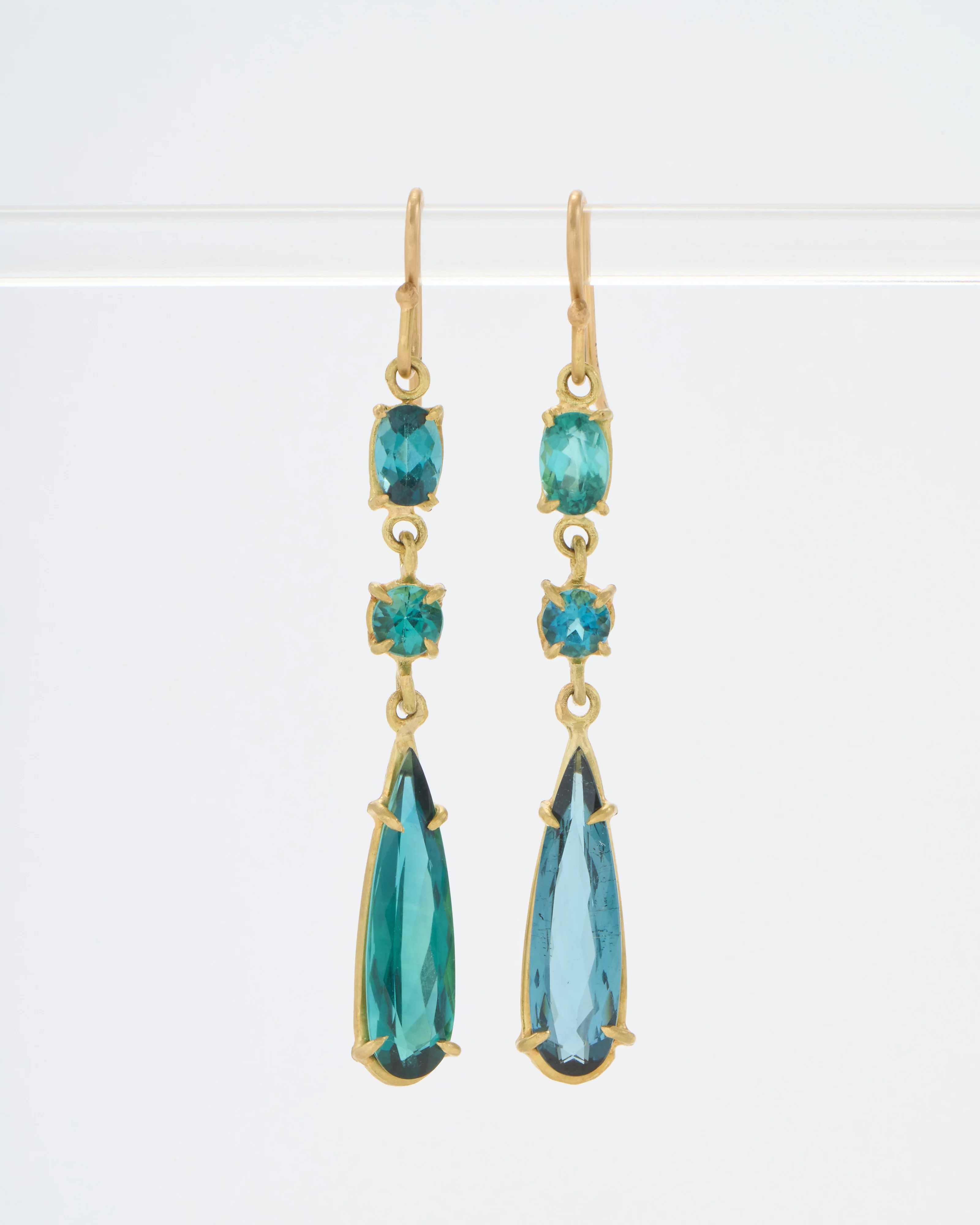 green tourmaline triple drop earrings