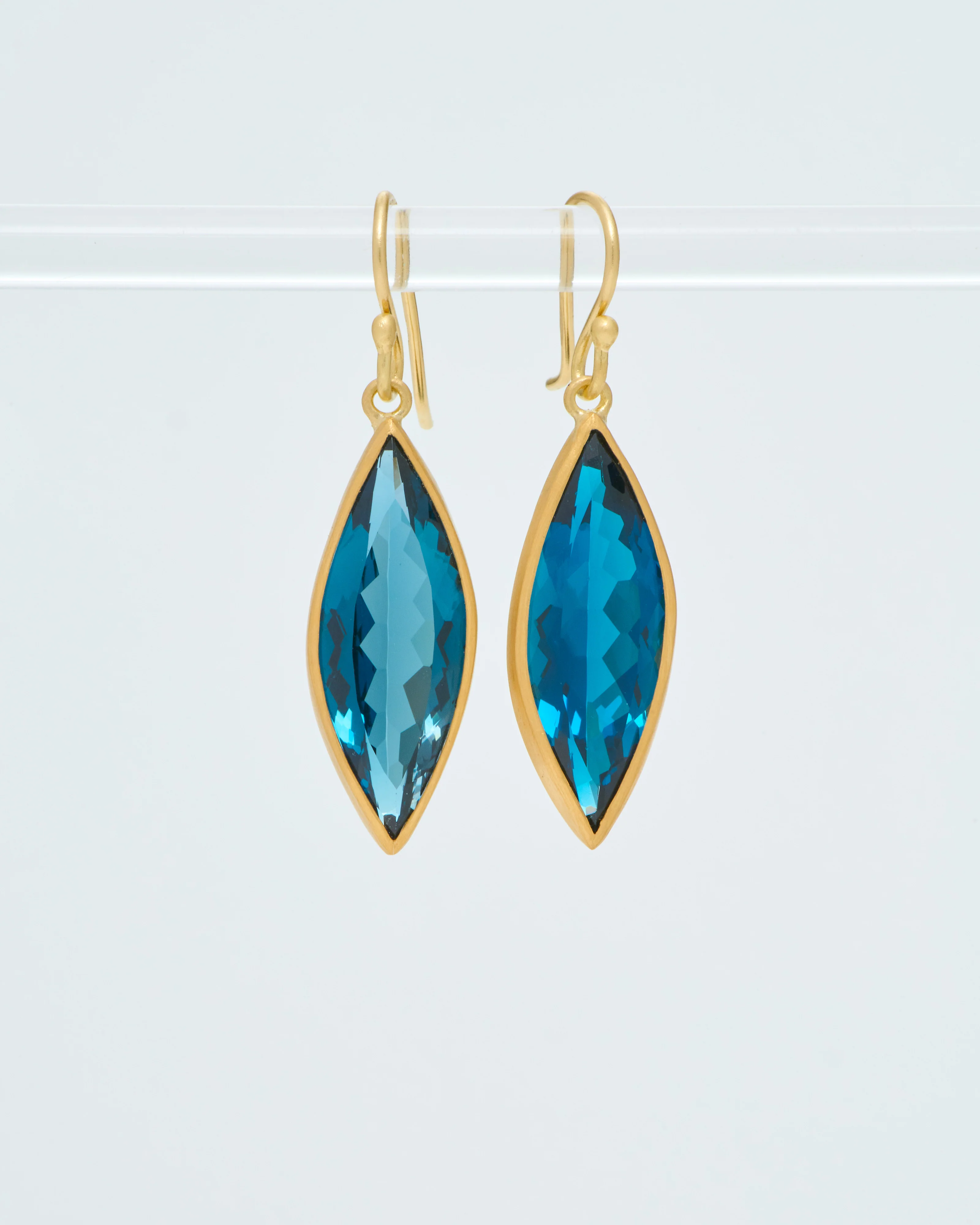 london blue topaz navette drop earrings - Image 2