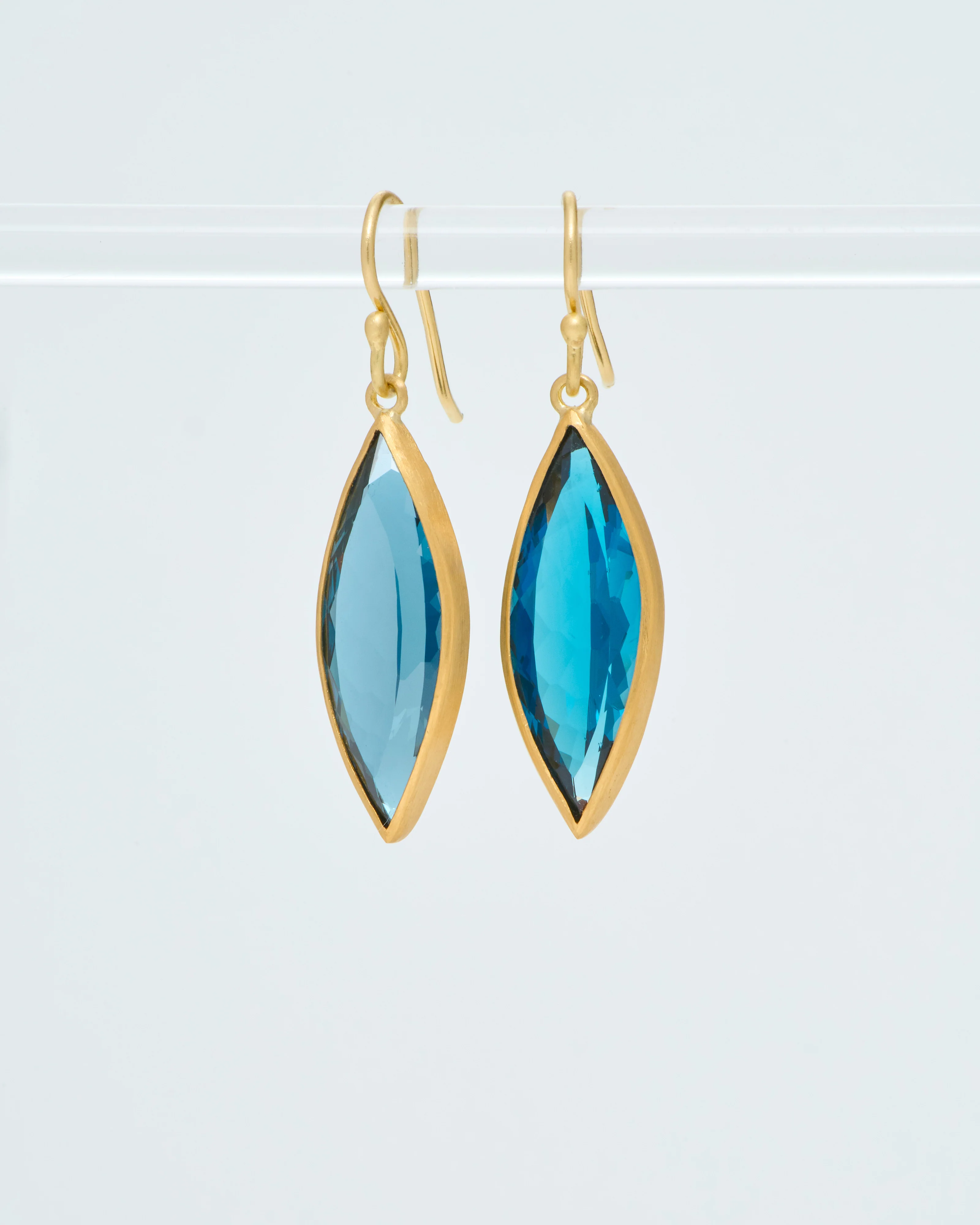 london blue topaz navette drop earrings - Image 3