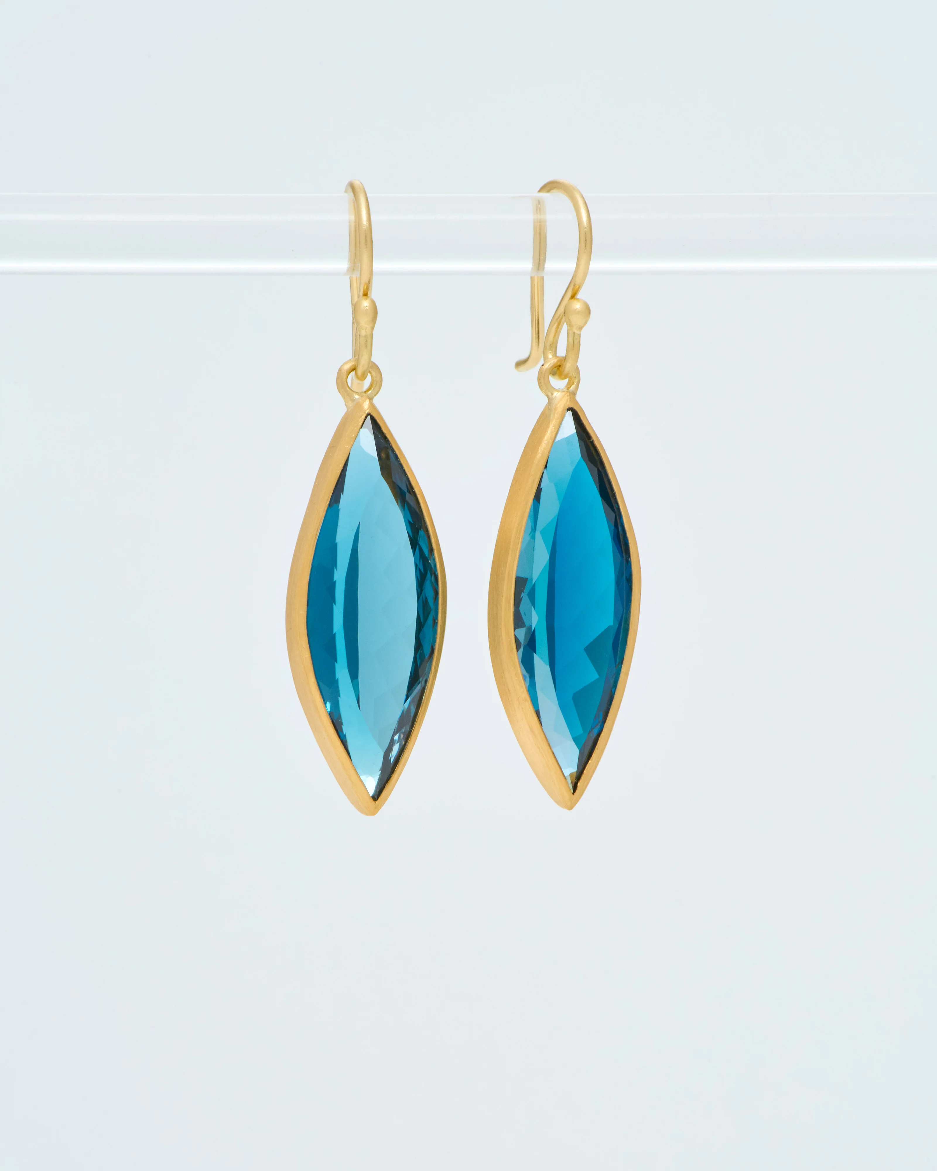 london blue topaz navette drop earrings - Image 4