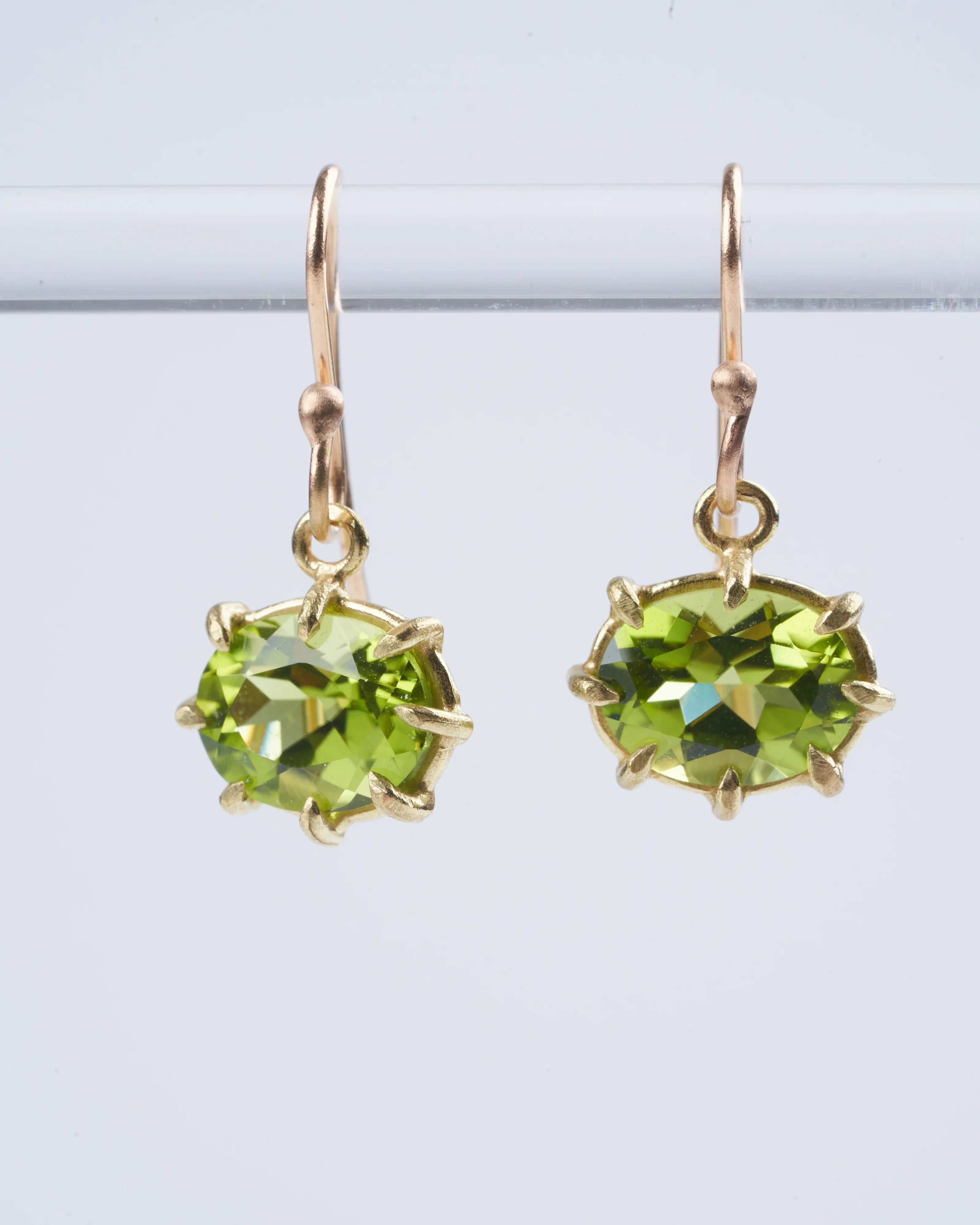peridot mini faceted oval gem drop earrings- gold - Image 2