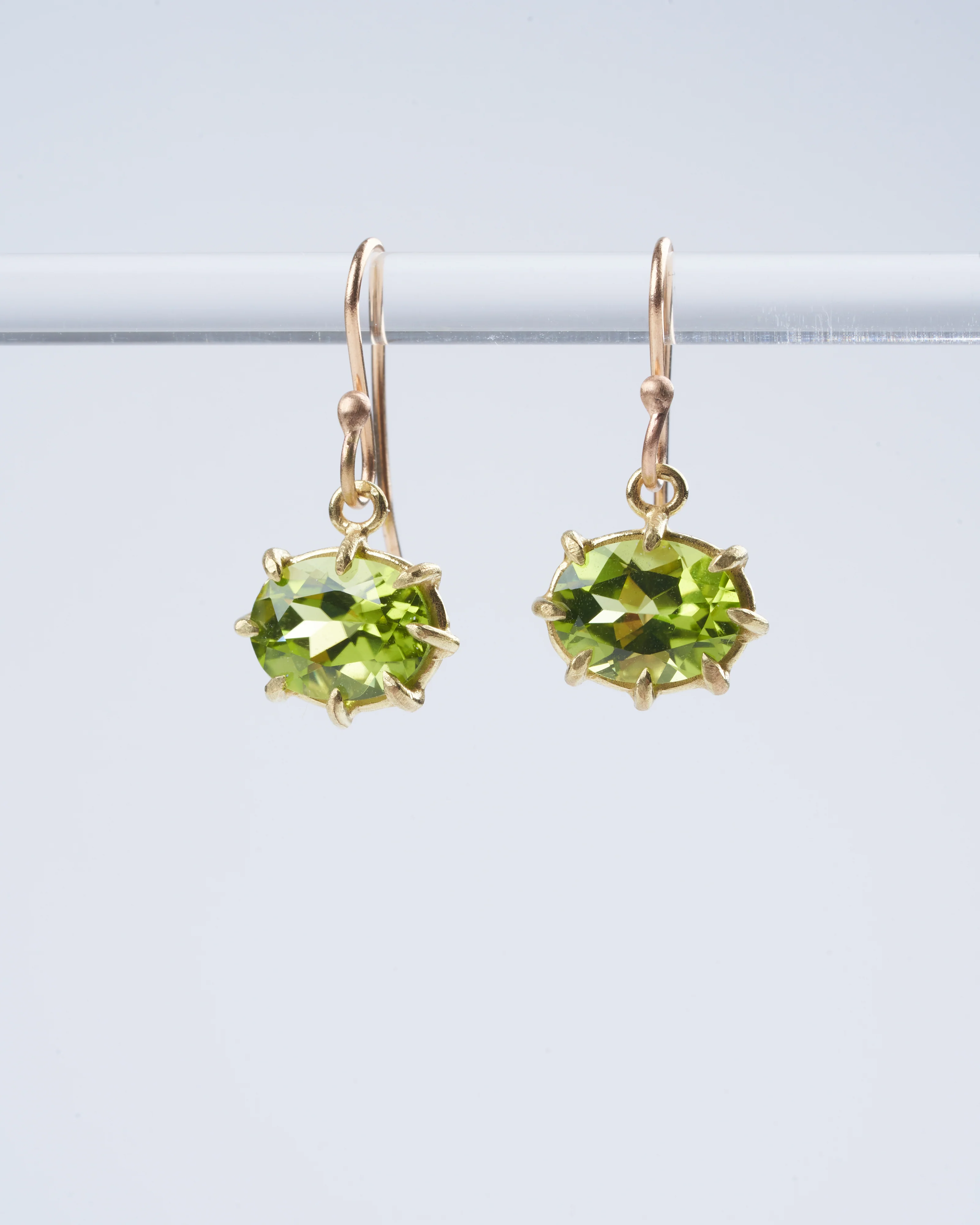 peridot mini faceted oval gem drop earrings- gold - Image 3