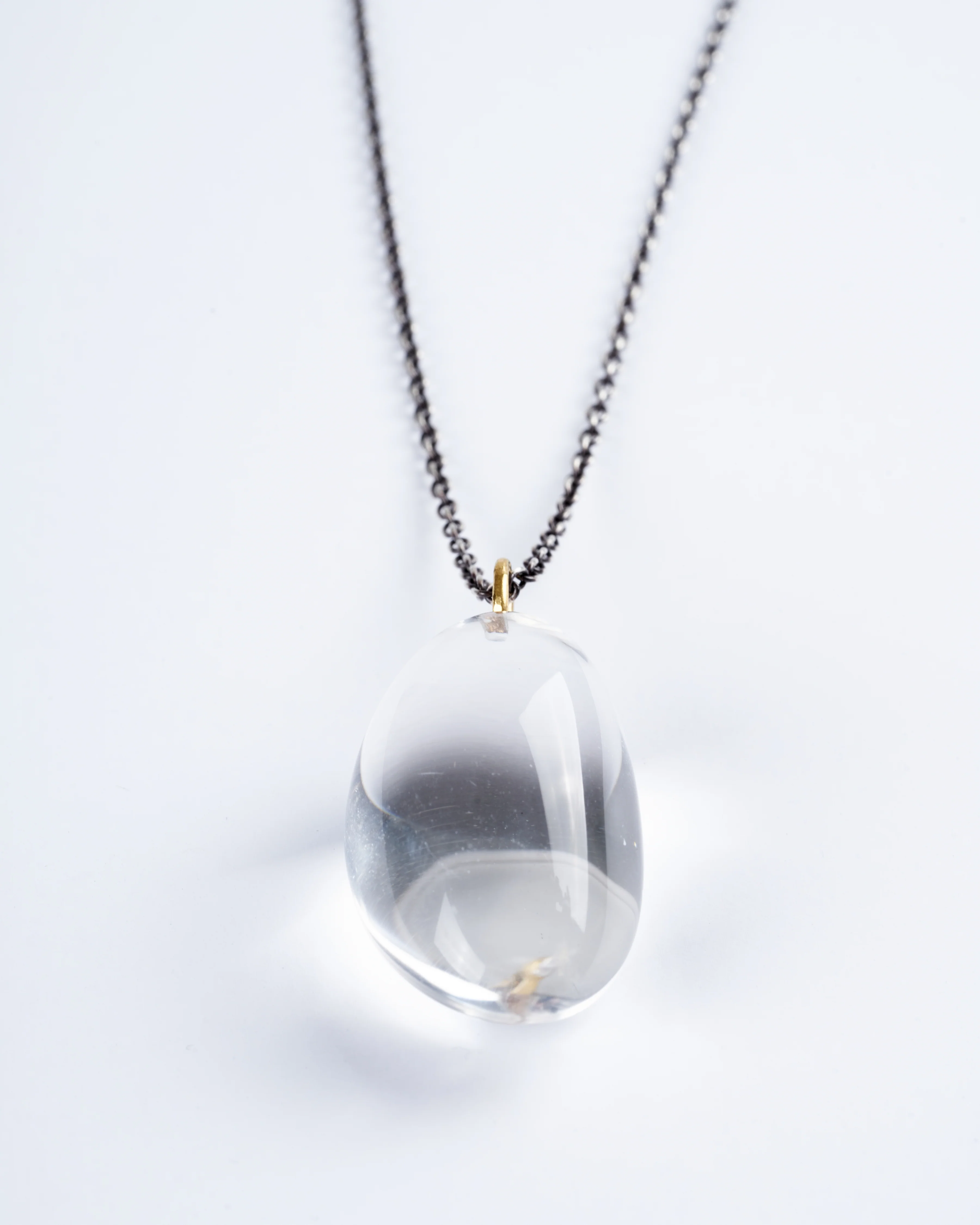 rock crystal pod freeform, with 22k bale oxidized silver chain - silver - Image 2