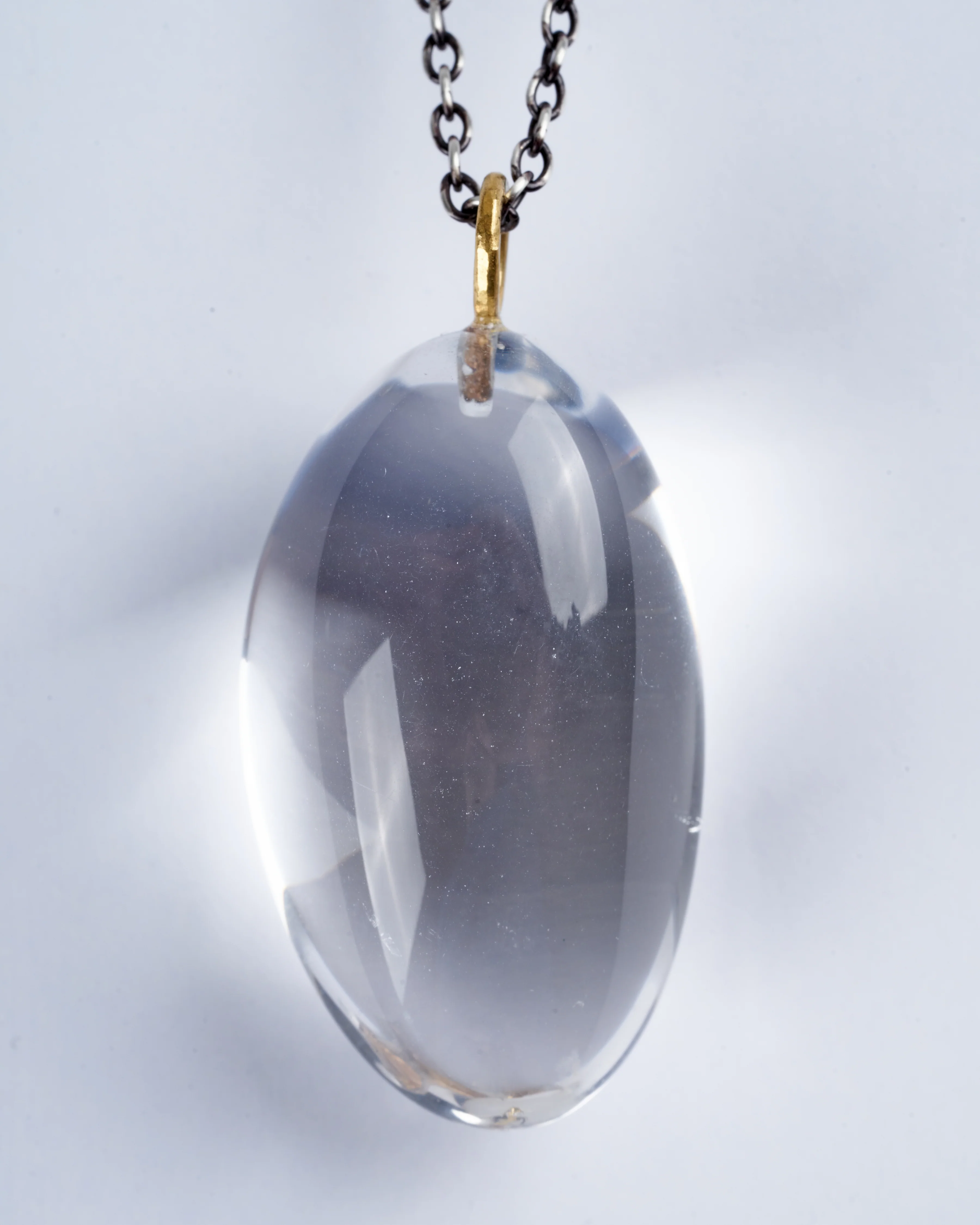 rock crystal pod freeform, with 22k bale oxidized silver chain - silver - Image 3