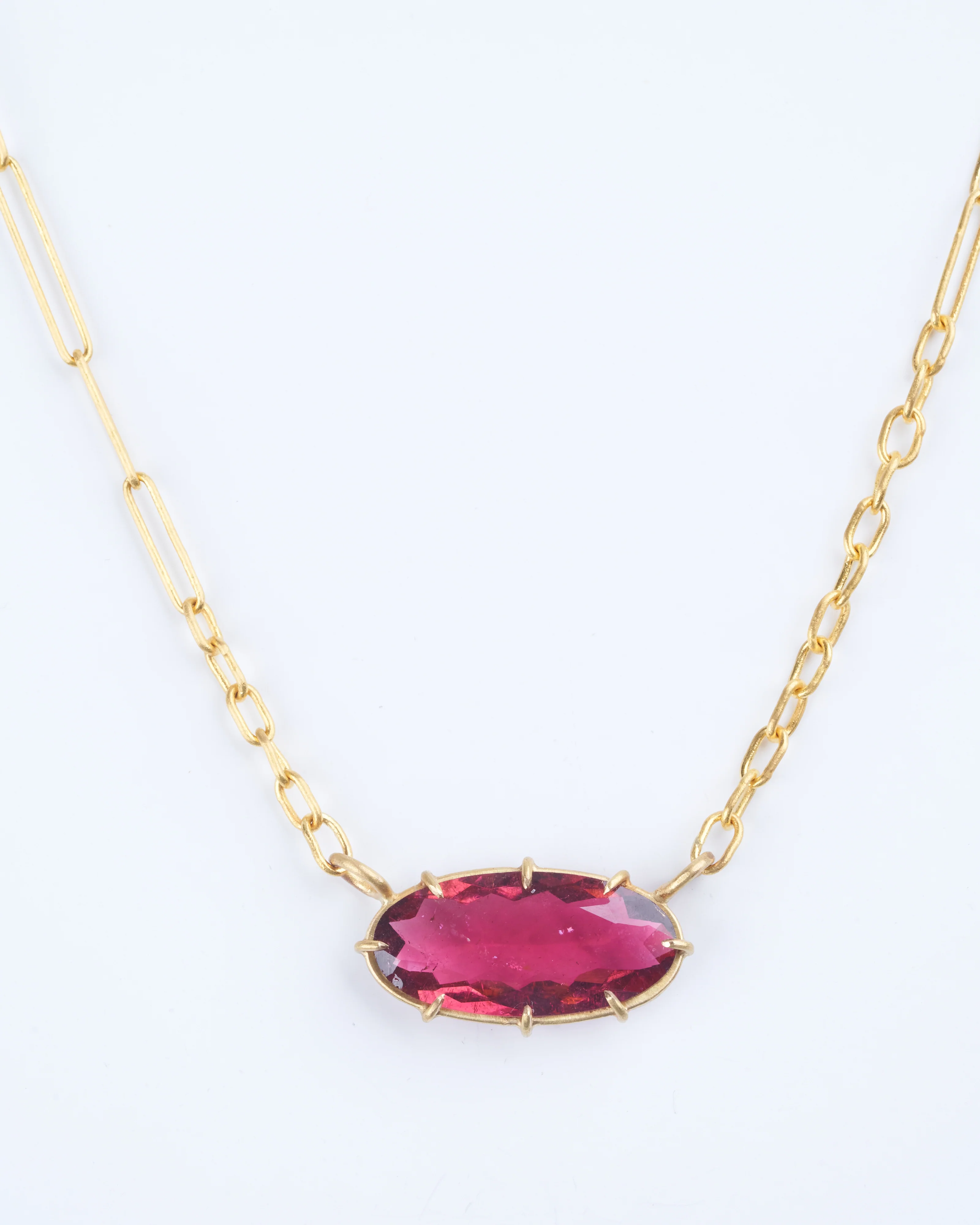 rubillite tourmaline faceted oval pendant necklace - gold/ purple - Image 2
