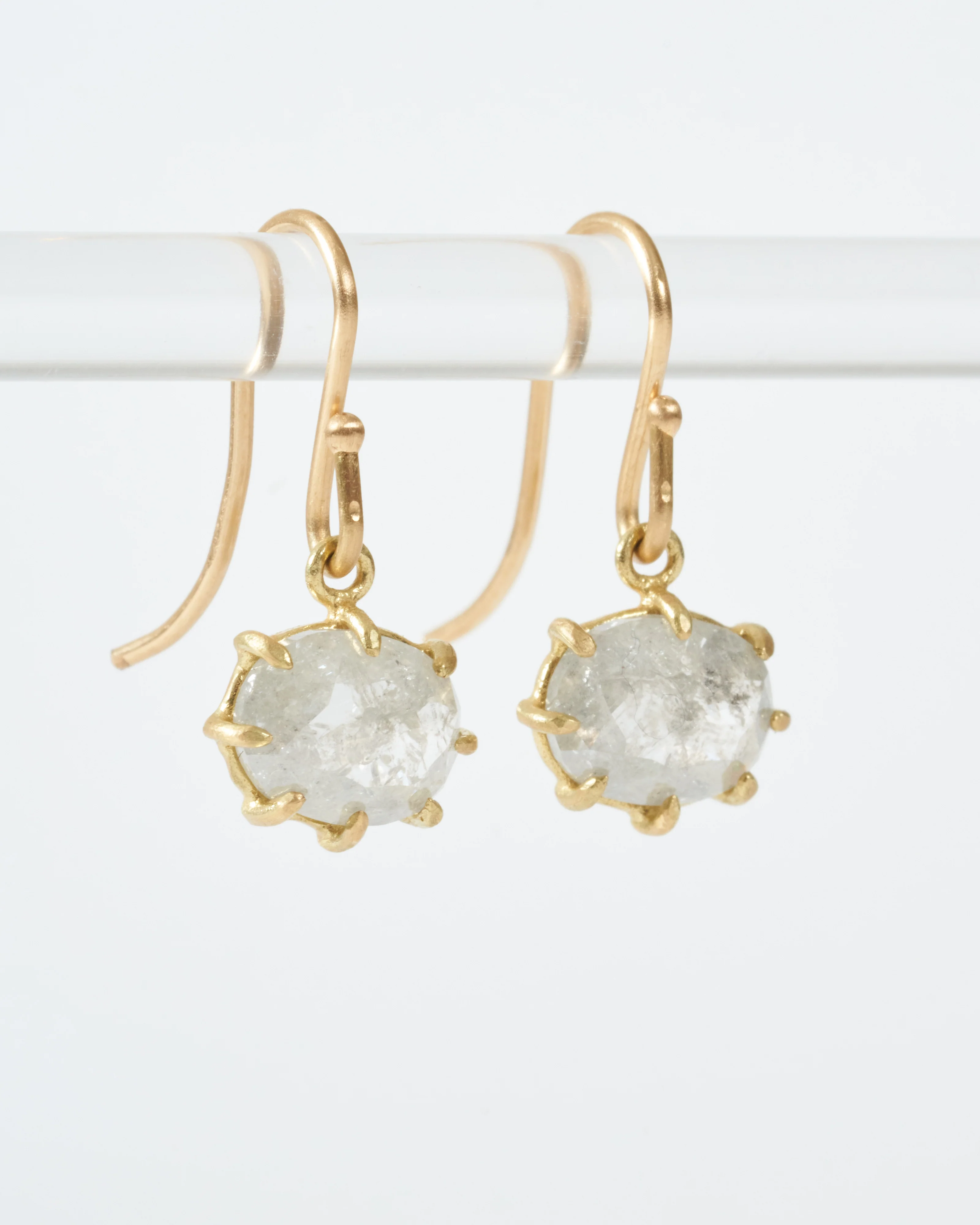 rustic diamond oval drop earrings - Image 2