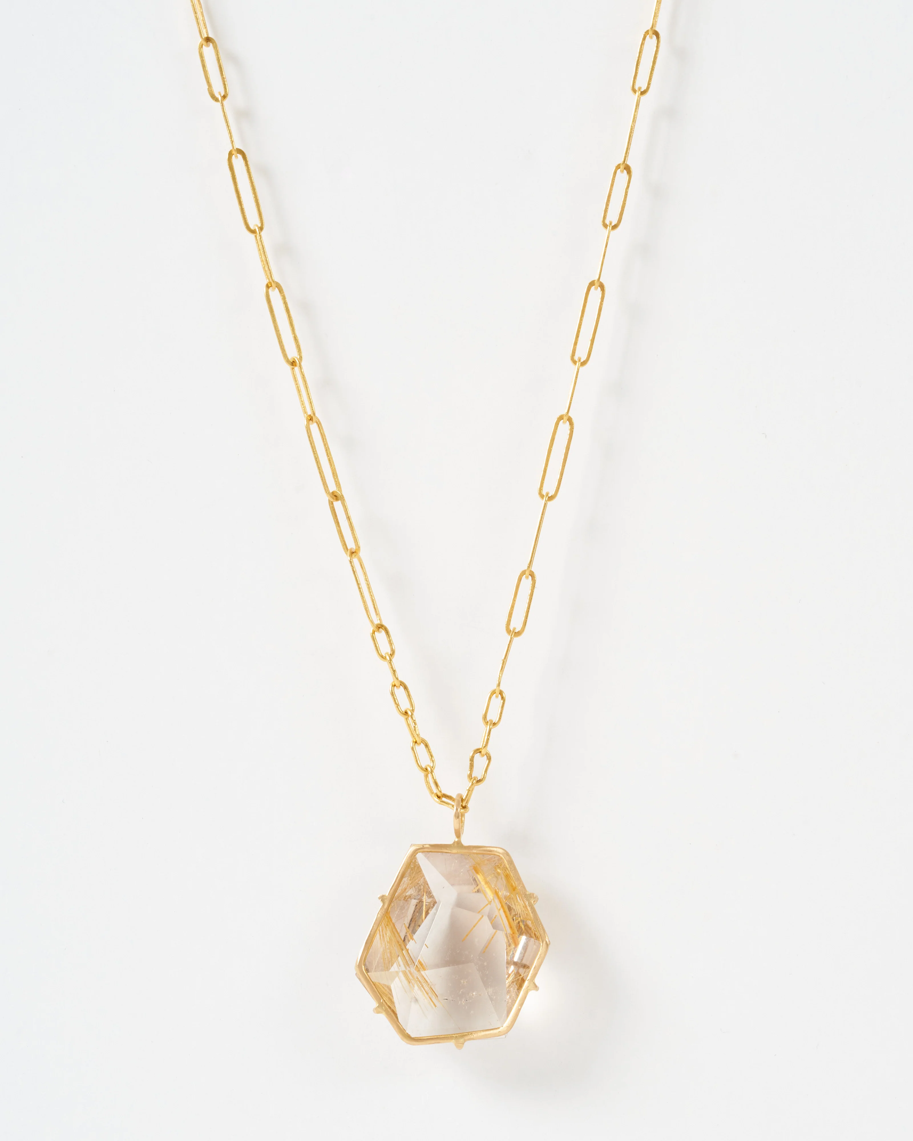 rutile quartz geometric gemstone chain necklace