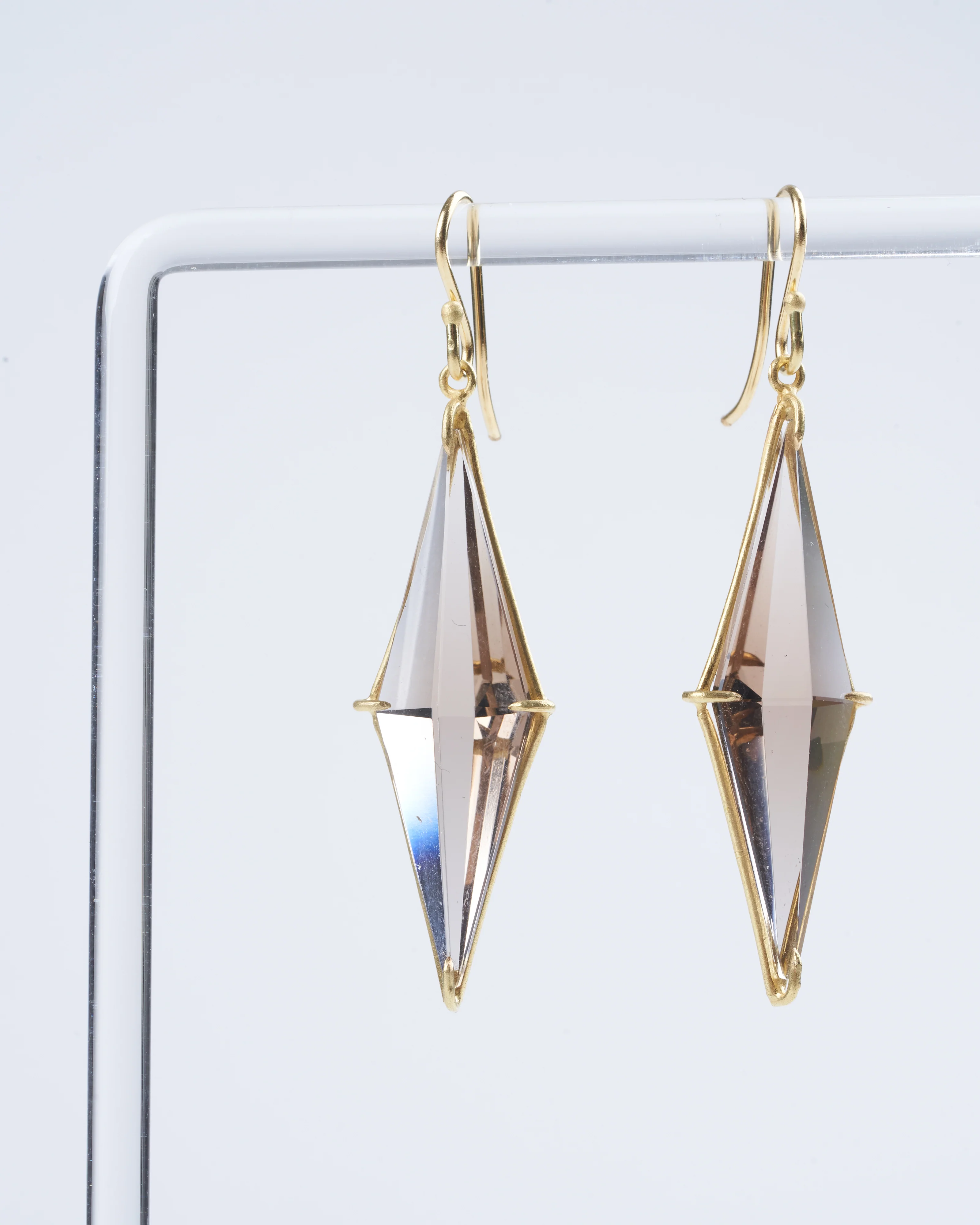 smokey topaz kite shaped drop earrings - gold/ taupe