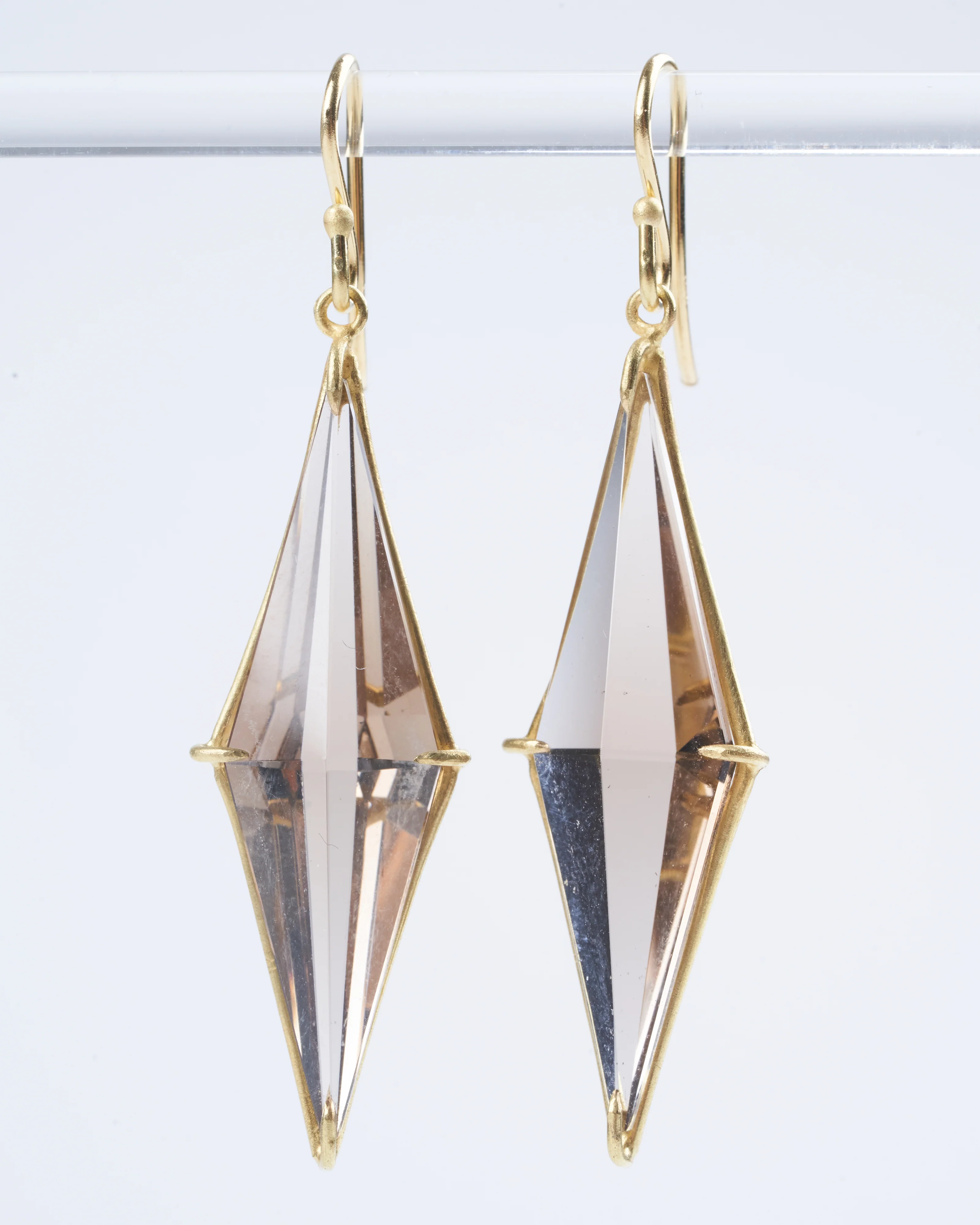 smokey topaz kite shaped drop earrings - gold/ taupe - Image 2