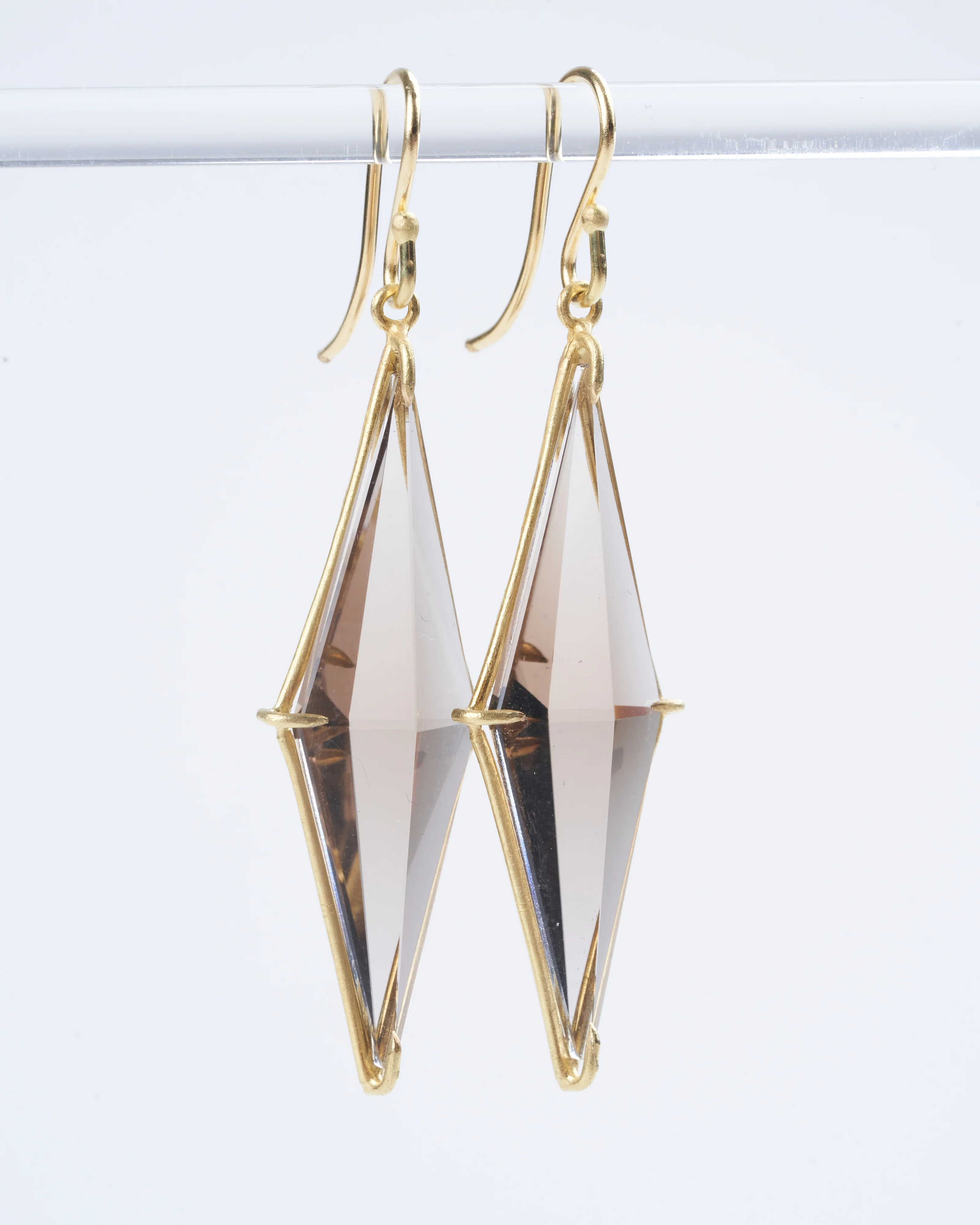 smokey topaz kite shaped drop earrings - gold/ taupe - Image 3