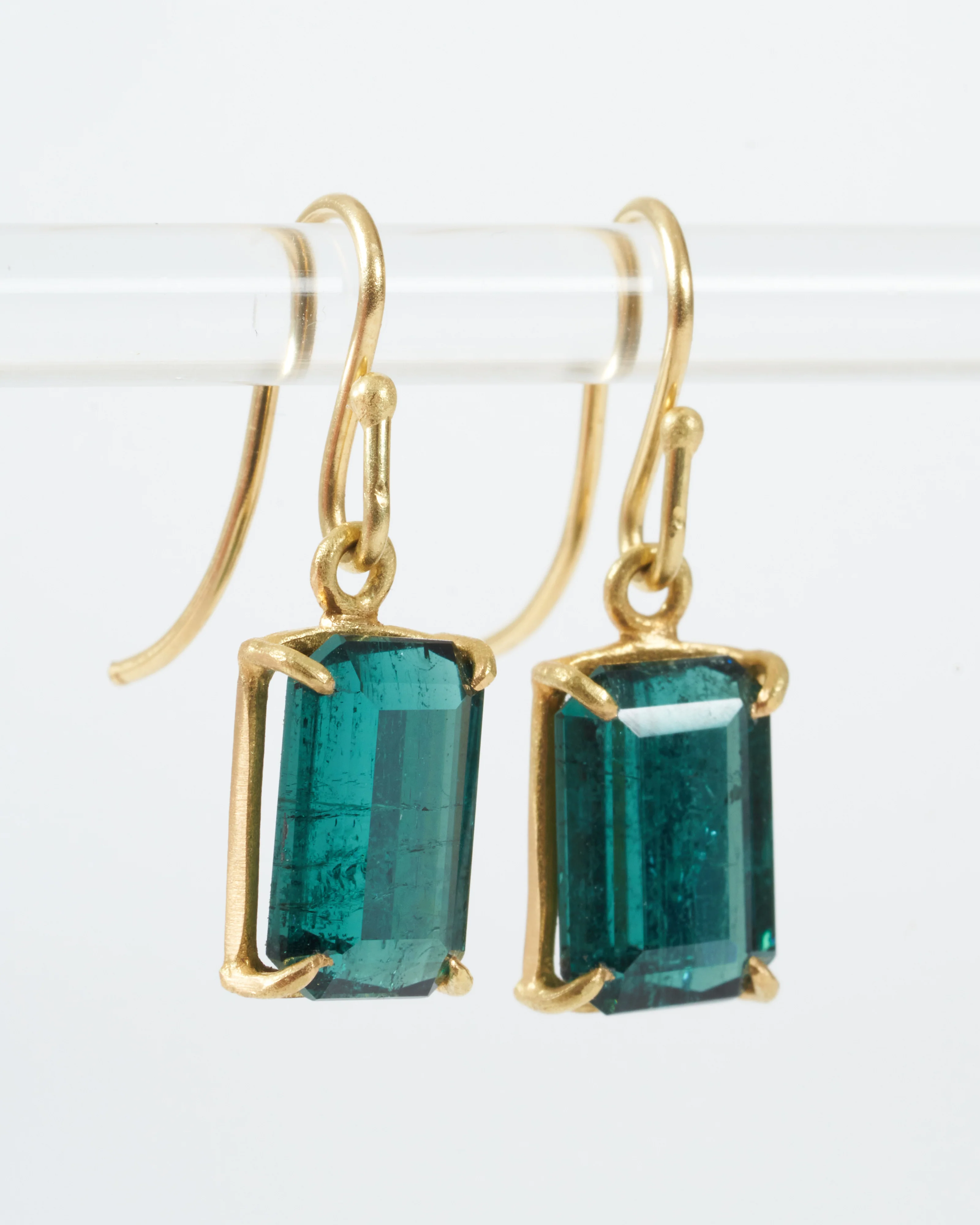 tourmaline, emerald cut drop earrings
