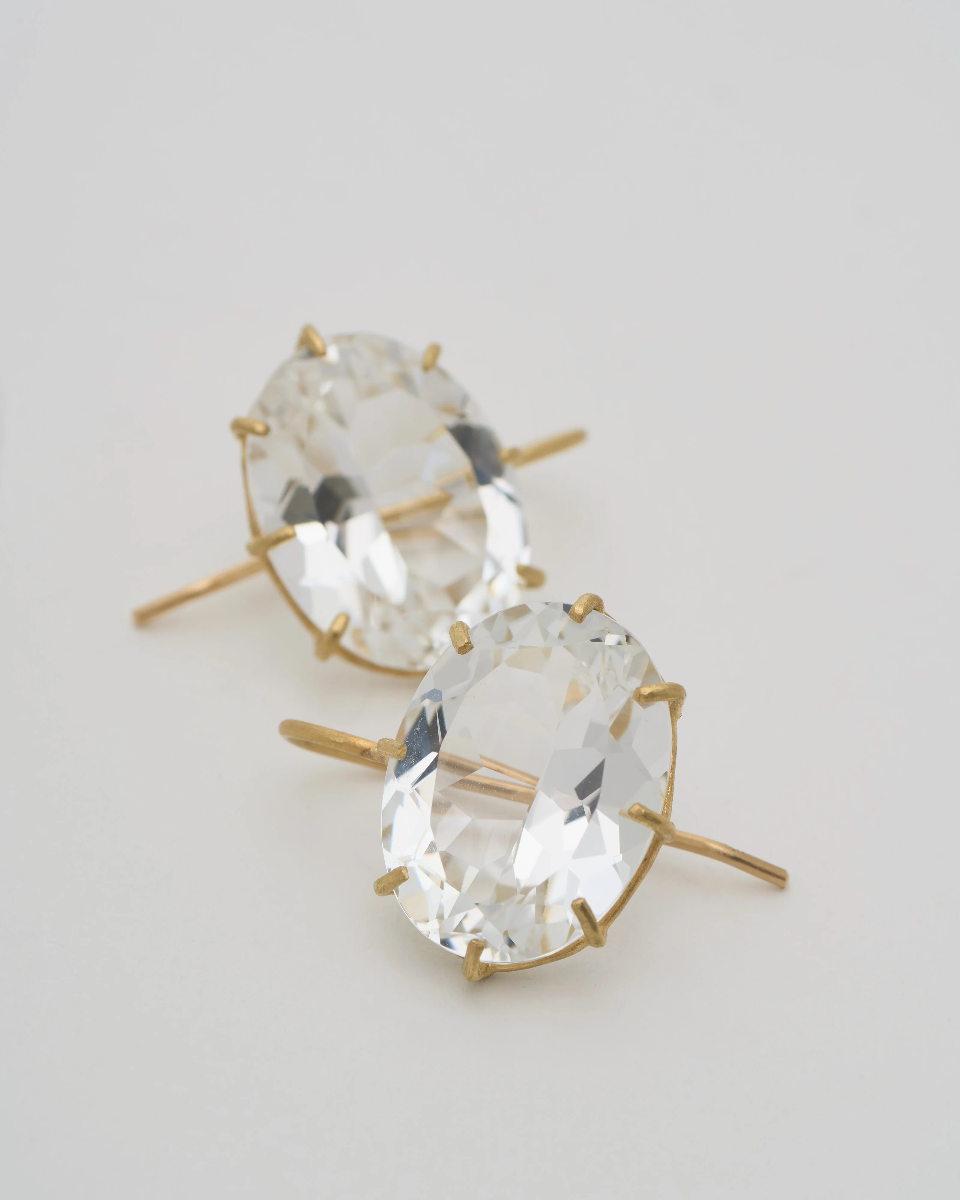 white topaz faceted oval earrings