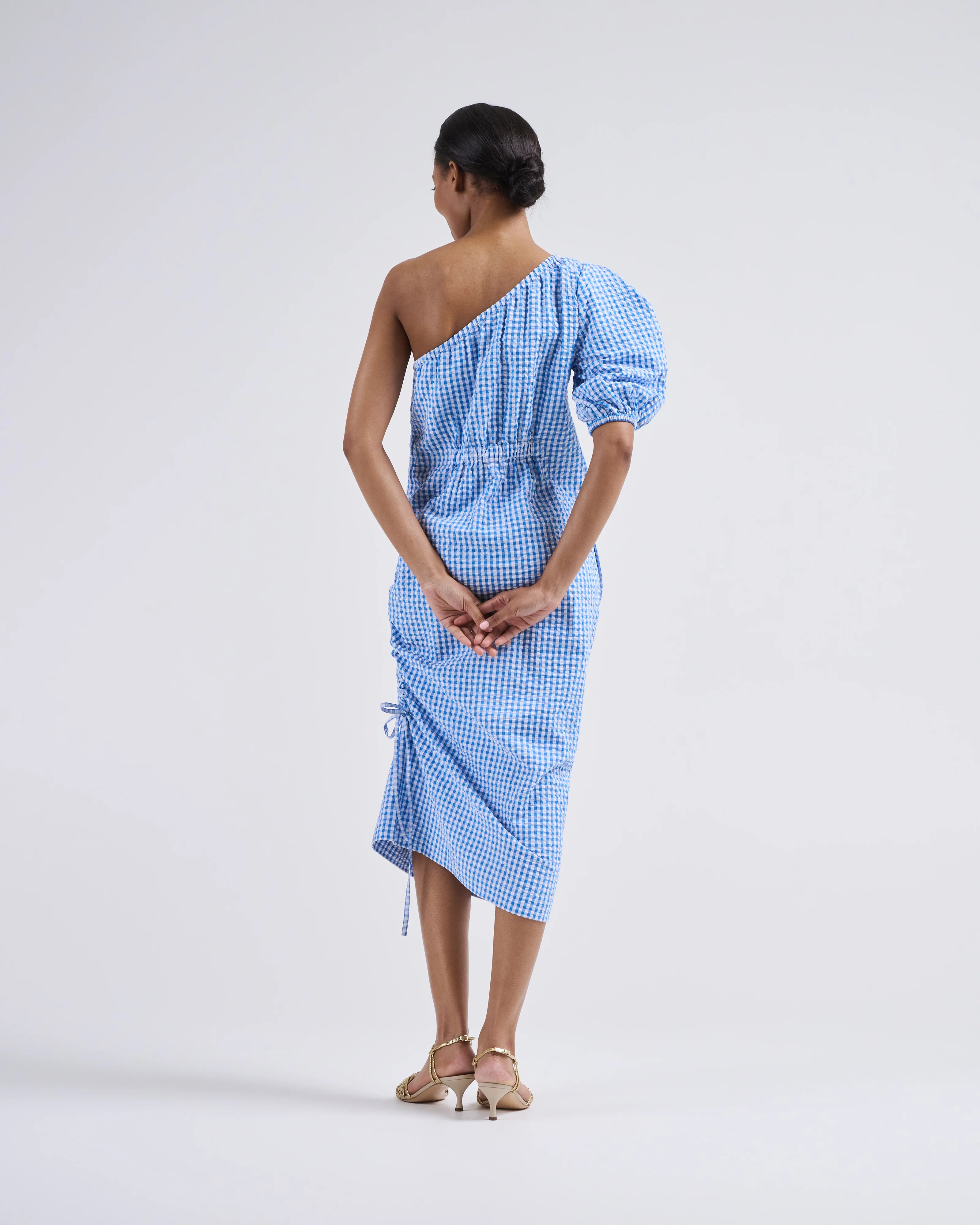 one shoulder puff sleeve dress - Image 2