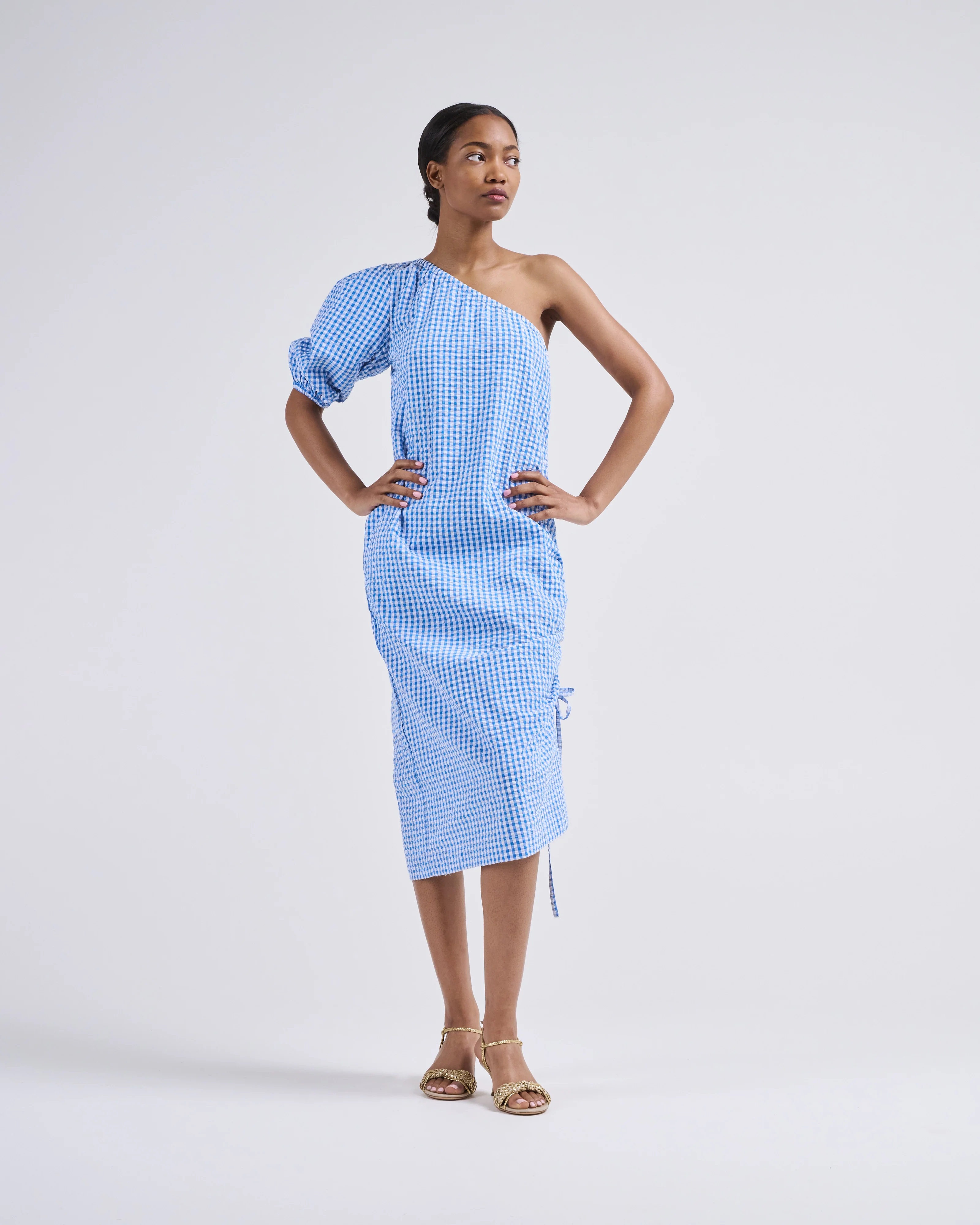 one shoulder puff sleeve dress - Image 3