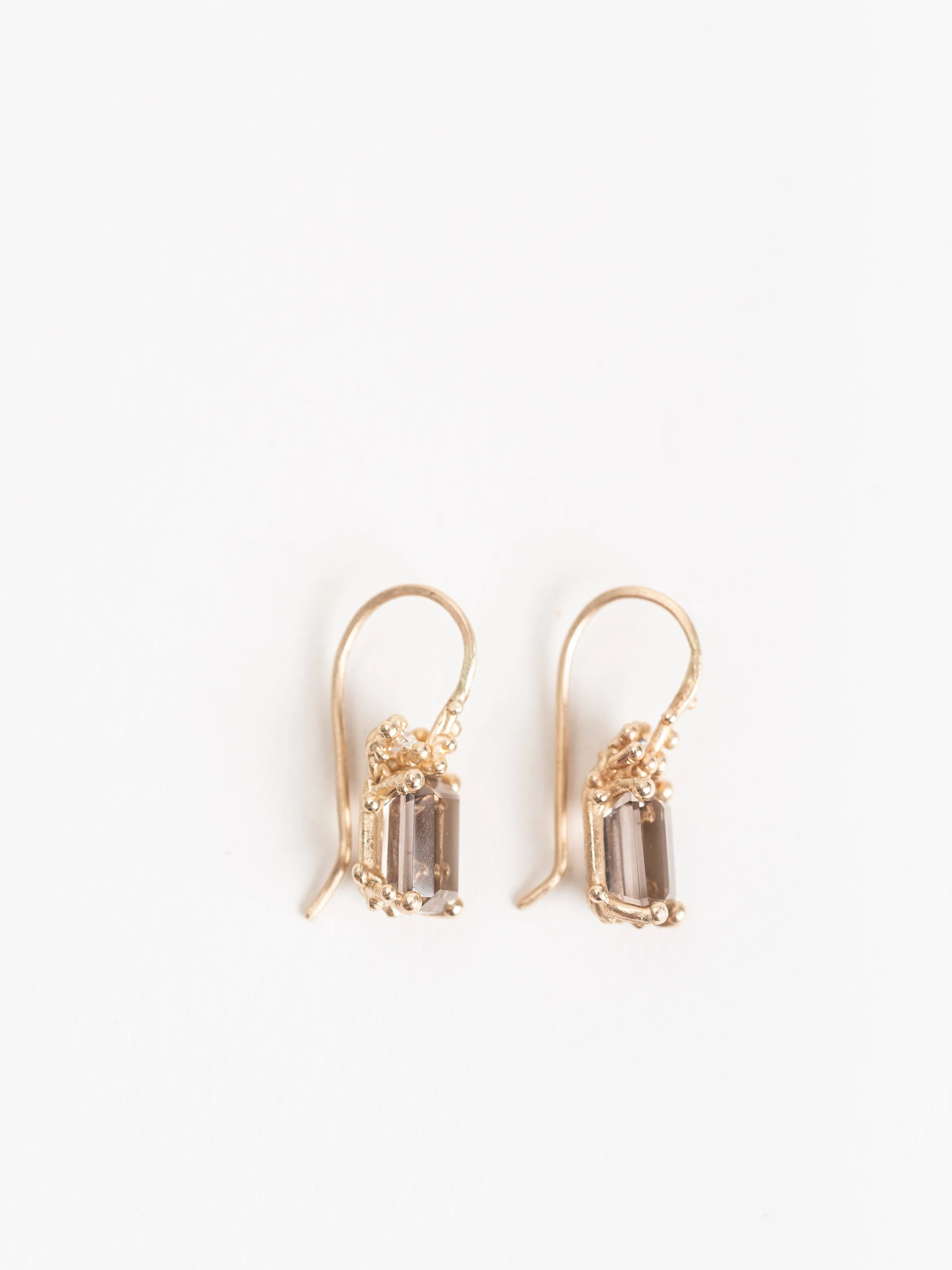 emerald cut smoky quartz & diamond drop earrings