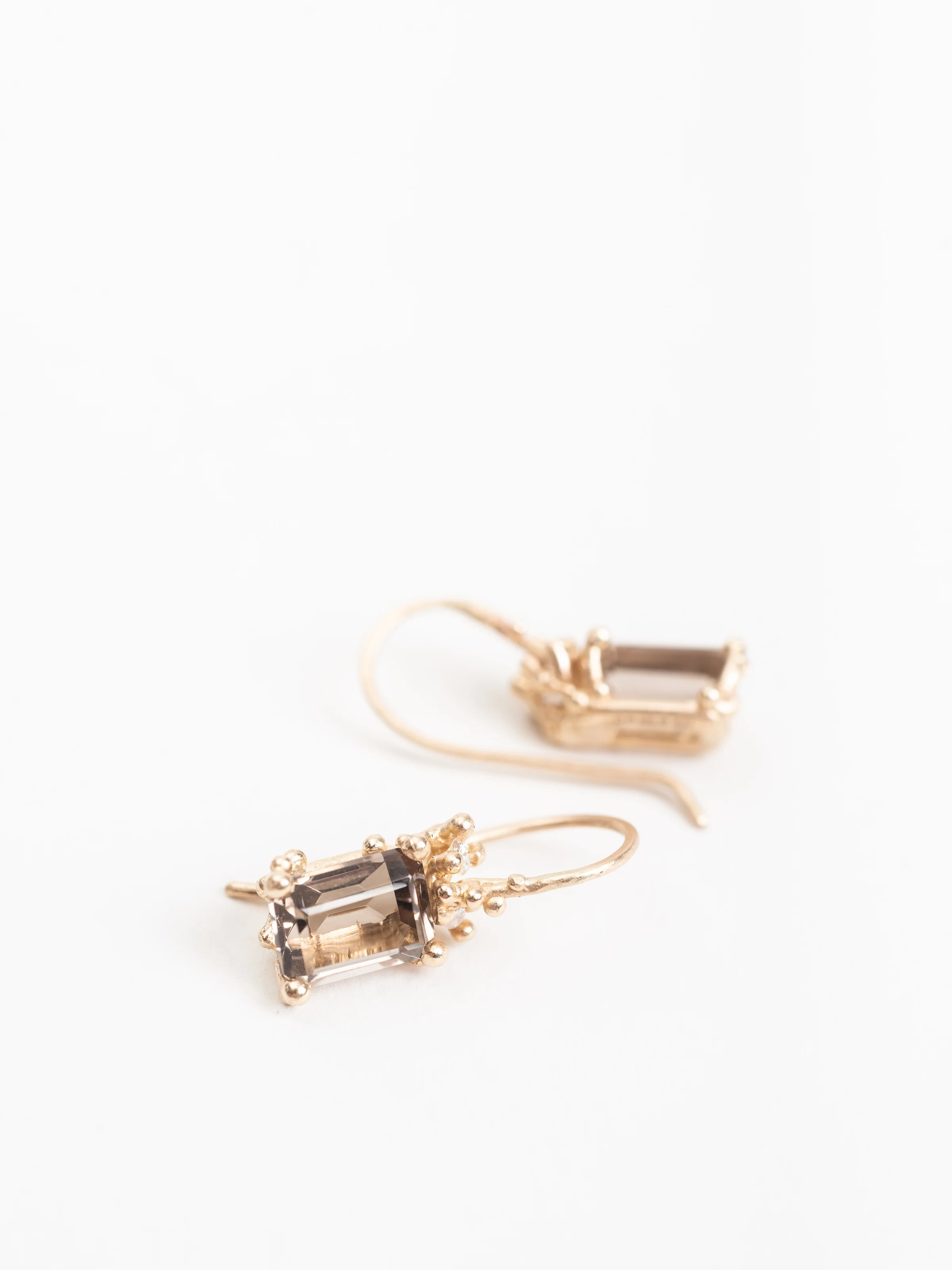 emerald cut smoky quartz & diamond drop earrings - Image 2