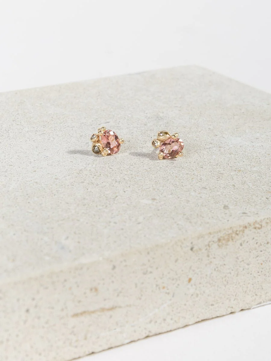 pink tourmaline and diamond studs - Image 2
