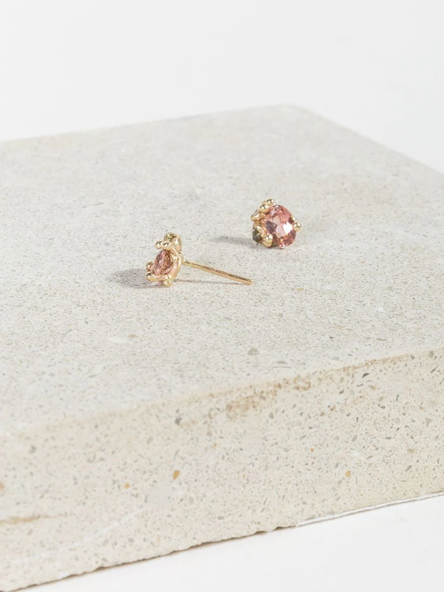 pink tourmaline and diamond studs - Image 3