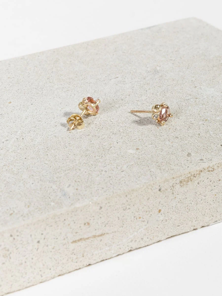 pink tourmaline and diamond studs - Image 4